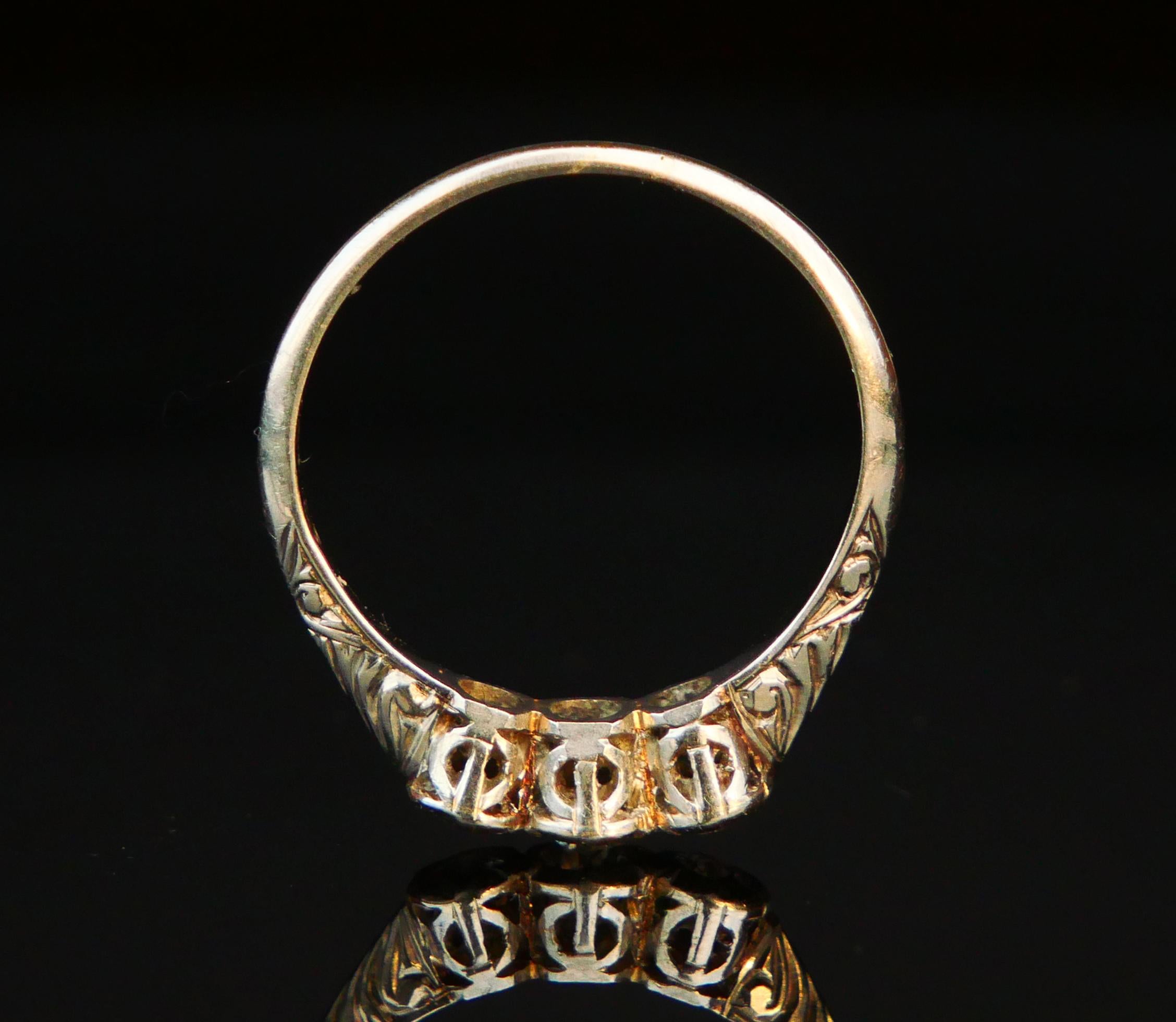 Old European Cut 1952 Three Stones Ring 0.7 ctw Diamonds solid 18K White Gold Ø 7.25US / 2.4gr For Sale