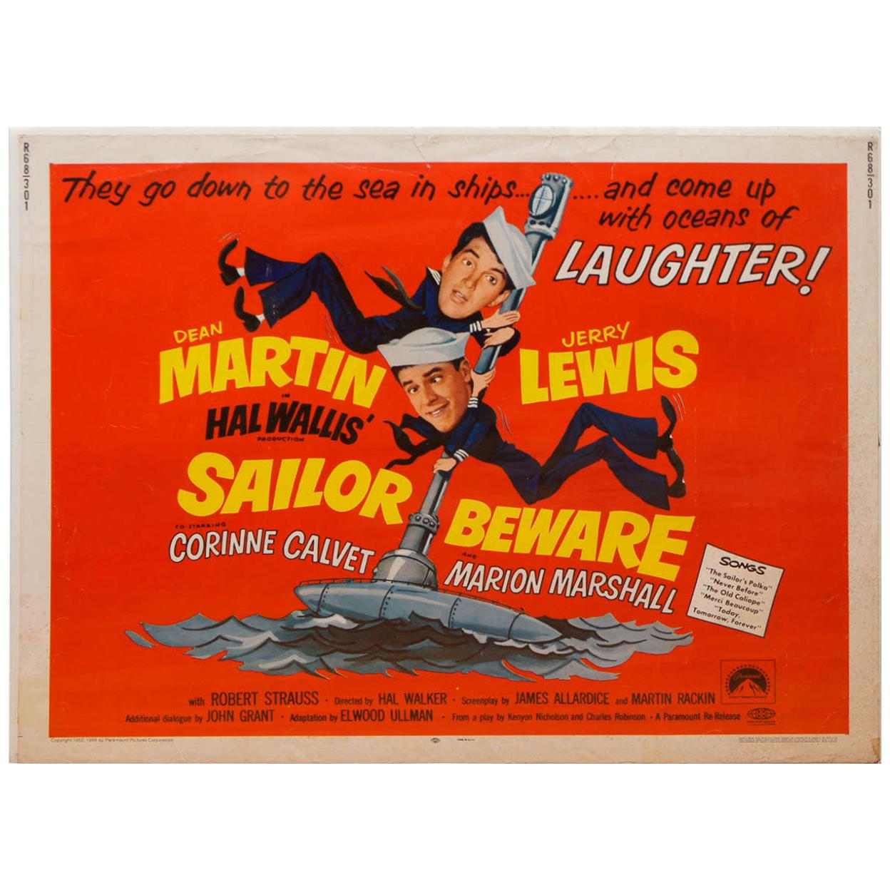 1952 Unframed Dean Martin & Jerry Lewis "Sailor Beware" Movie Poster For Sale