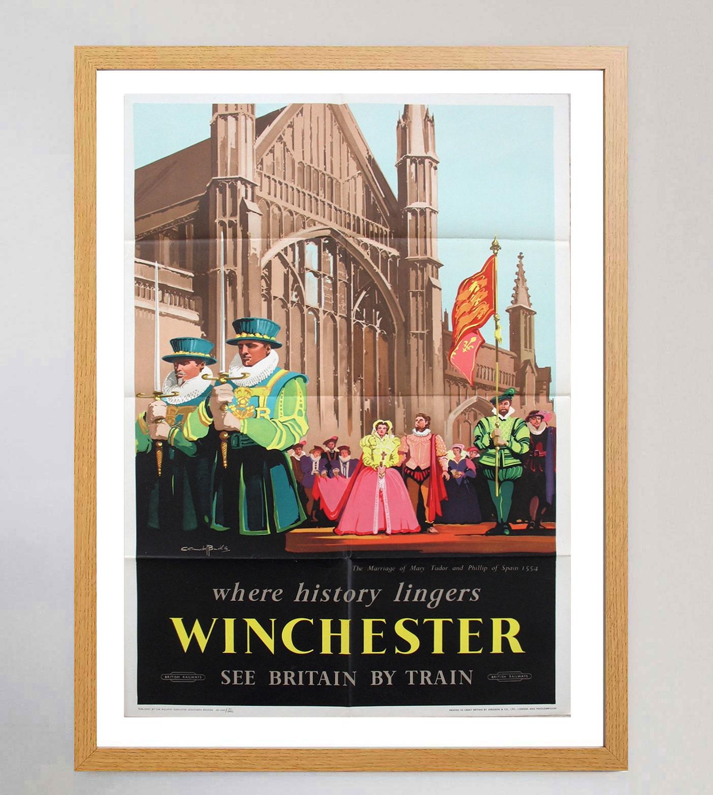 Britannique Affiche vintage d'origine des chemins de fer britanniques Winchester, 1952 en vente