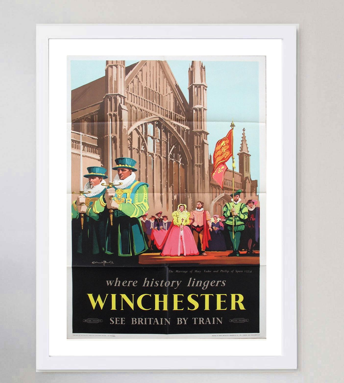 Milieu du XXe siècle Affiche vintage d'origine des chemins de fer britanniques Winchester, 1952 en vente