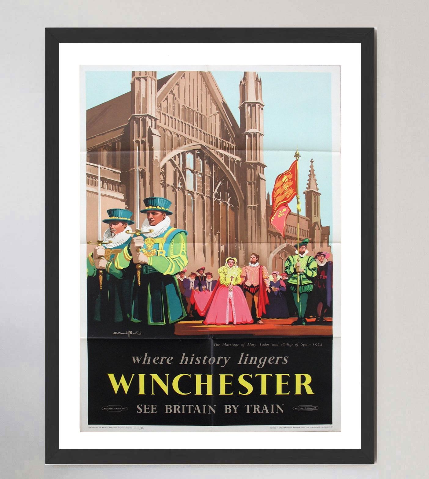 Papier Affiche vintage d'origine des chemins de fer britanniques Winchester, 1952 en vente