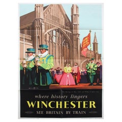 Affiche vintage d'origine des chemins de fer britanniques Winchester, 1952