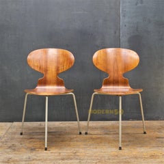 1953 Arne Jacobsen Tri-Leg Teak Ant Chairs Fritz Hansen Danish Cabinmodern