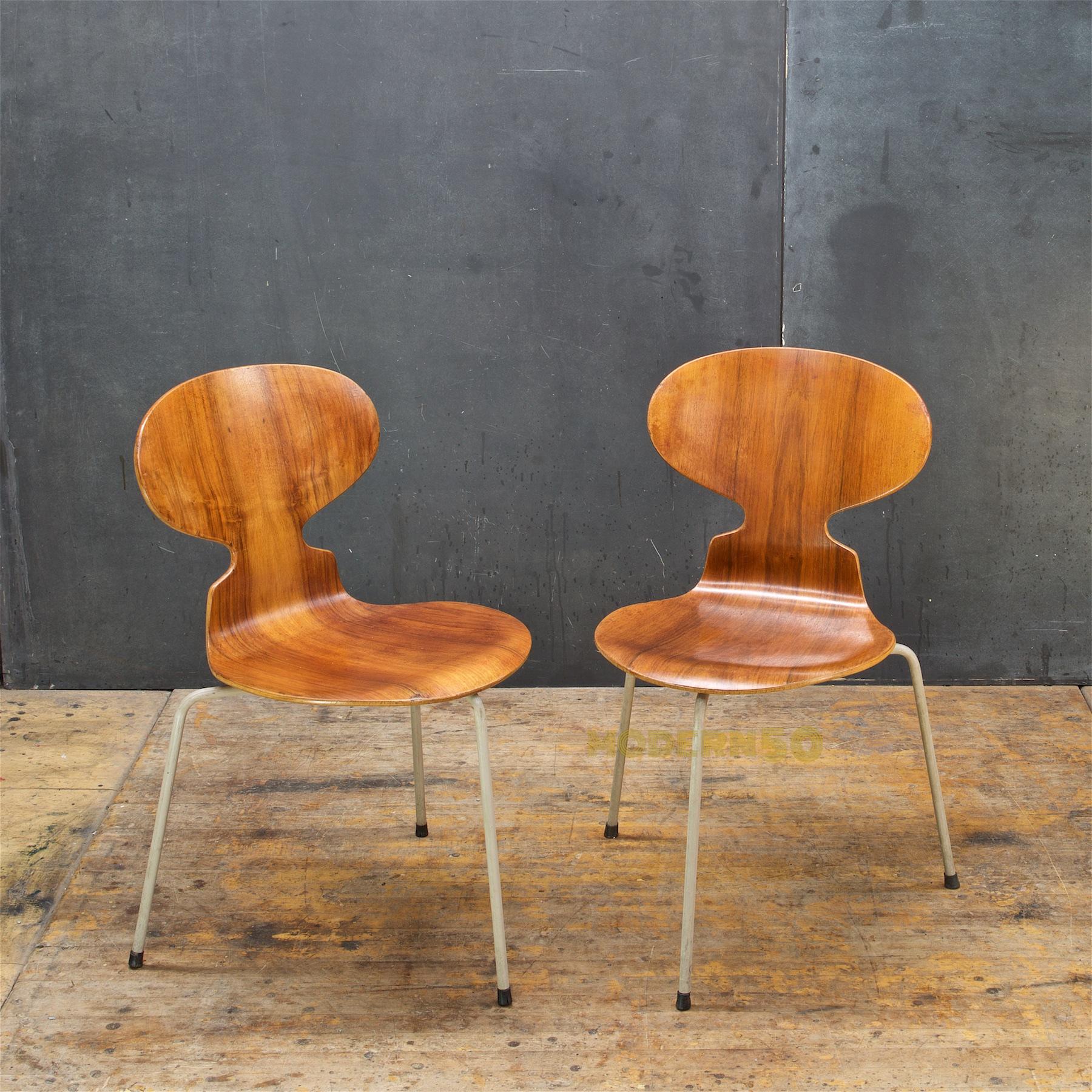 Scandinavian Modern 1953 Arne Jacobsen Tri-Leg Teak Ant Chairs Fritz Hansen Danish Cabinmodern