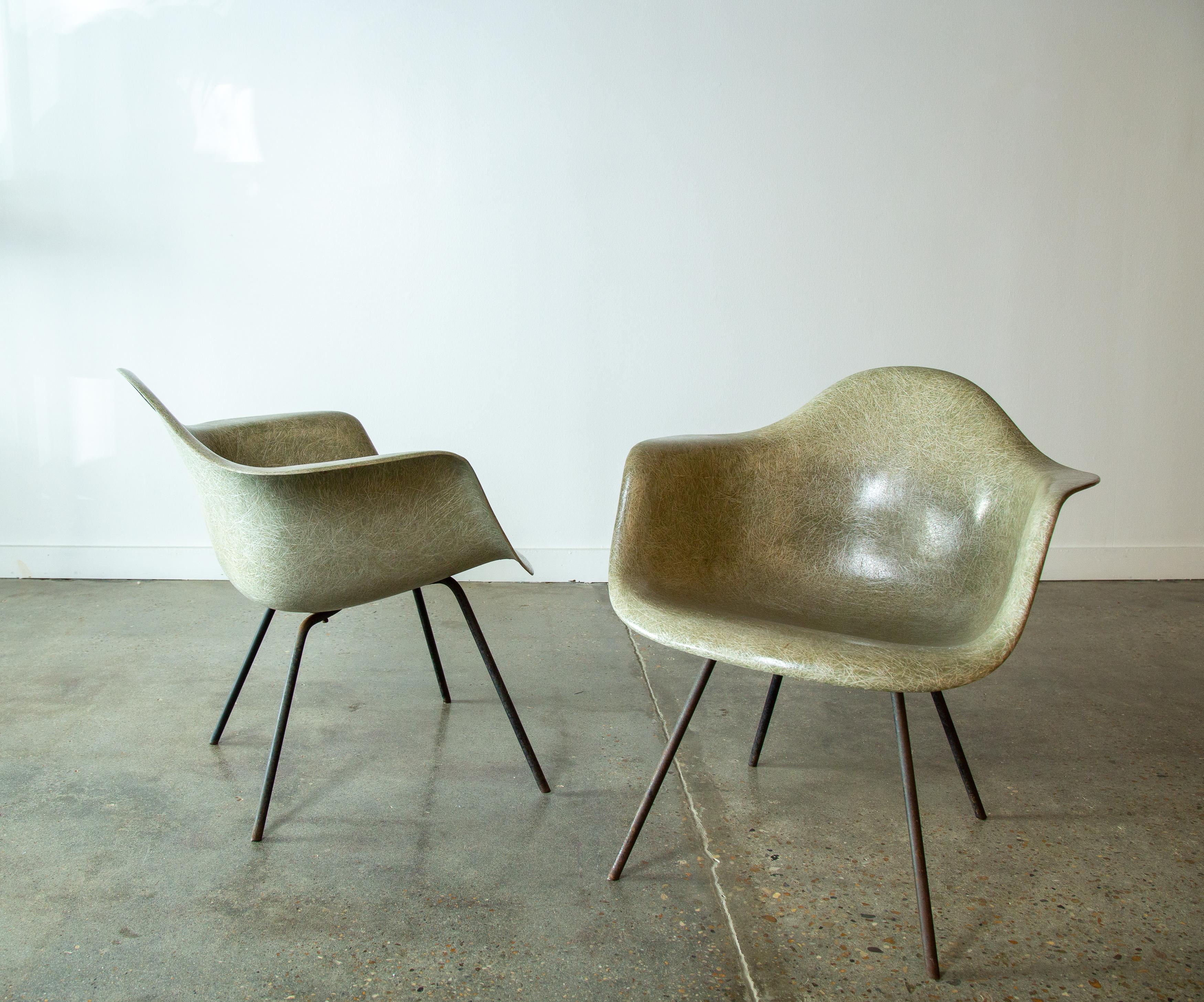 Mid-Century Modern 1953 3rd Gen Eames Seafoam Green Shell Armchairs on MAX bases Herman miller