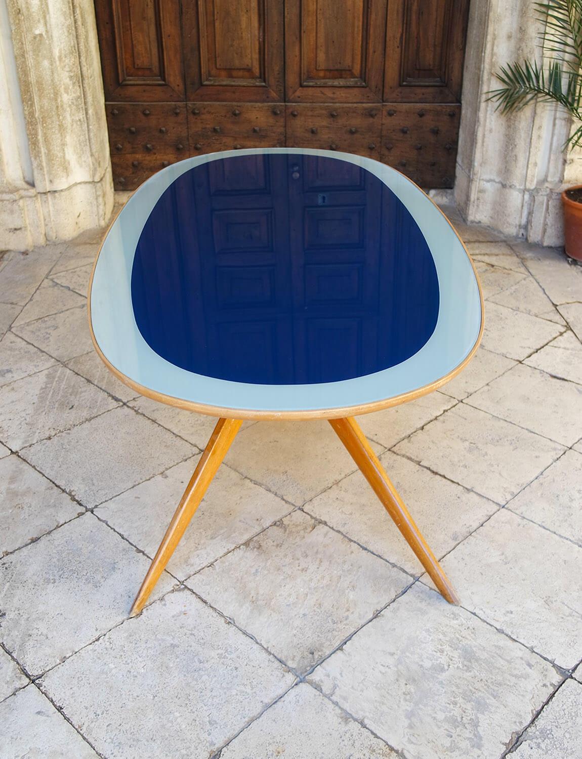Mid-century Italian Blue Glass Dining Table by Ico Parisi made in 1953 In Good Condition In Roma, IT