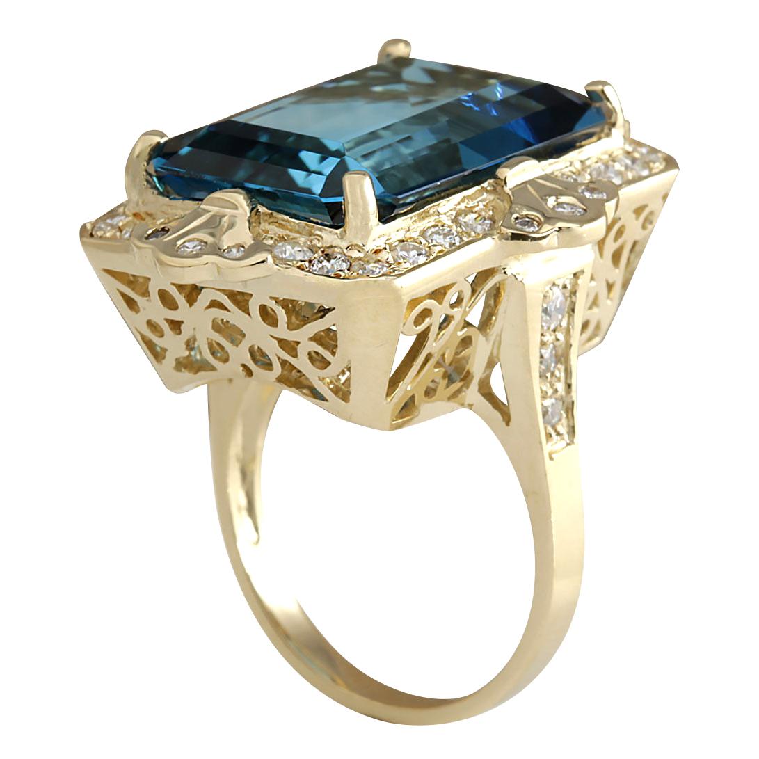 Emerald Cut Natural Topaz 14 Karat Yellow Gold Diamond Ring For Sale