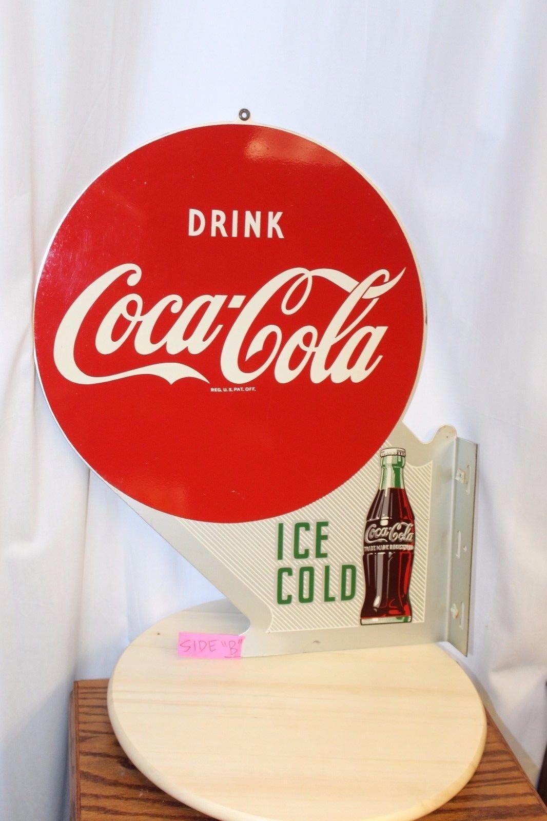 Mid-Century Modern 1953 Coca-Cola Vintage Metal Flange Sign For Sale