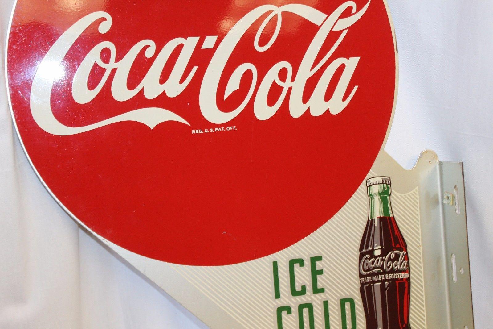1953 Coca-Cola Vintage Metal Flange Sign In Good Condition For Sale In Orange, CA