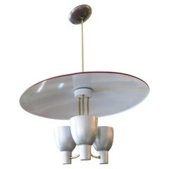 1953 Enameled Pendant Chandelier by Moe Lighting with 3 arms for Dining Room