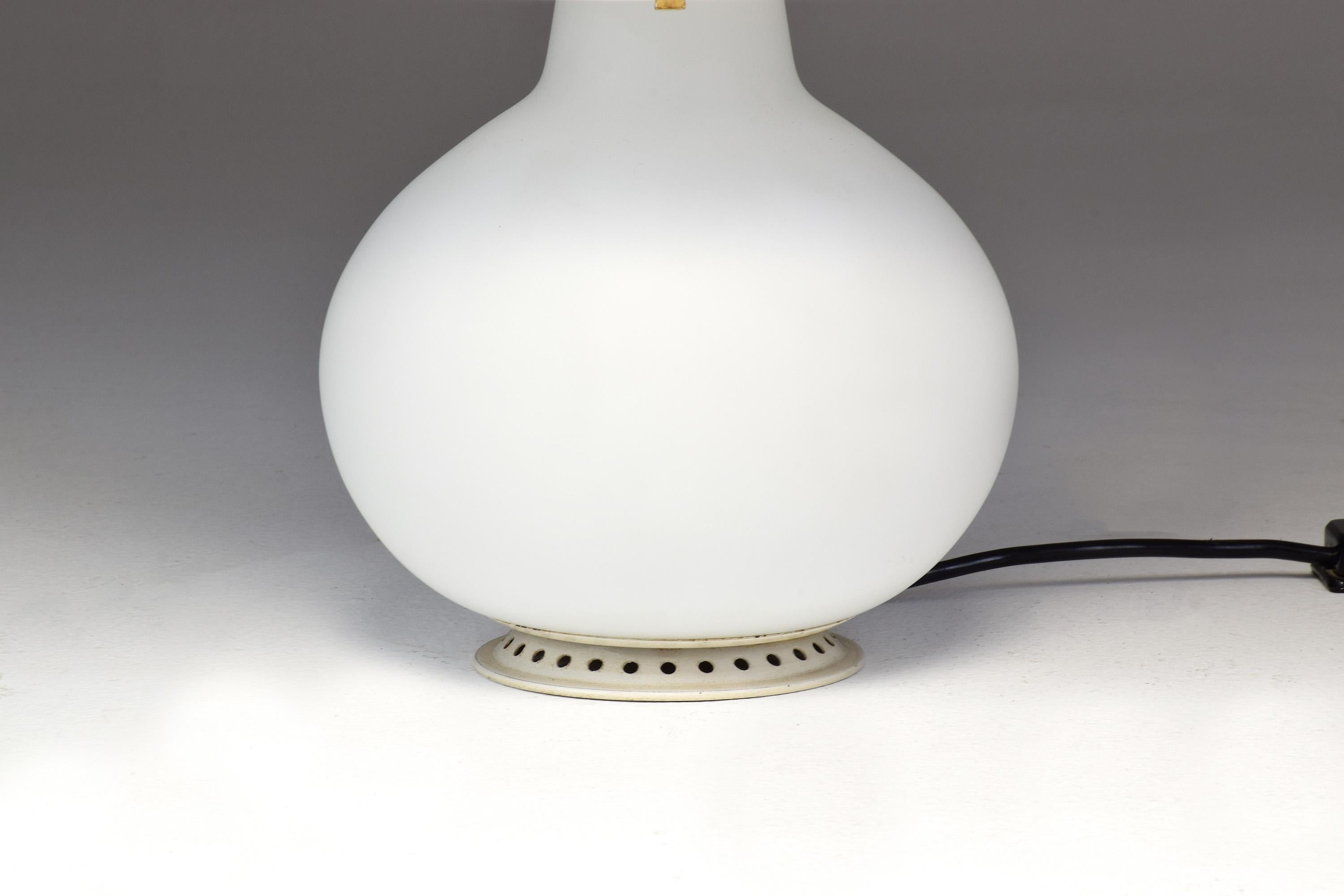 Opaline Glass 1953 First Edition Max Ingrand White Glass Double Light Table Lamp