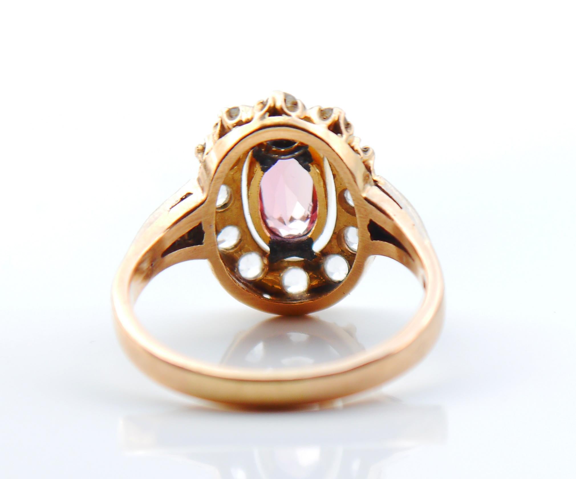 Oval Cut 1953 Halo Ring Tourmaline Rock Quartz solid 18K Gold White Gold Ø 9.75US/ 7.4gr For Sale