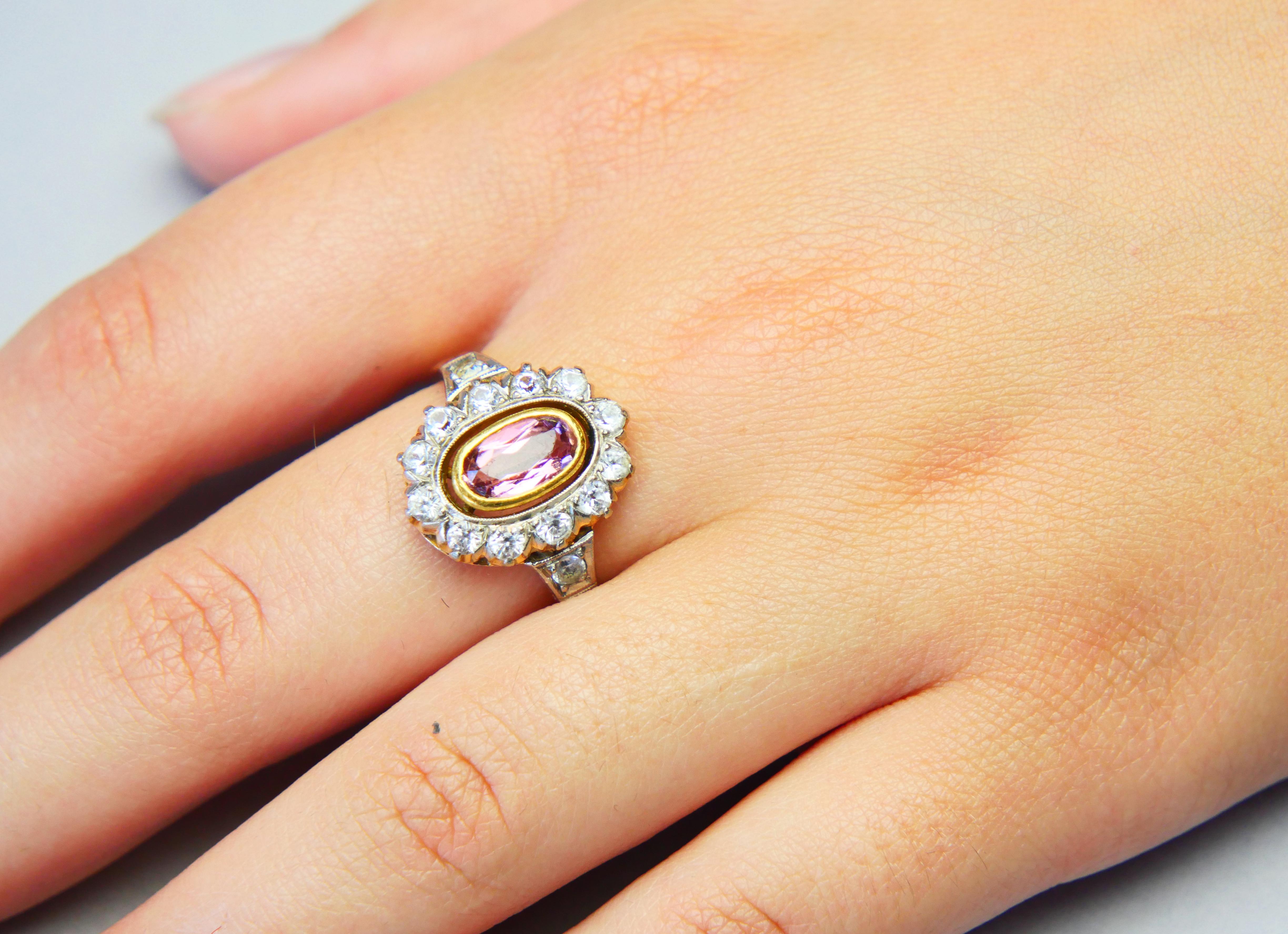 1953 Halo Ring Tourmaline Rock Quartz solid 18K Gold White Gold Ø 9.75US/ 7.4gr For Sale 2