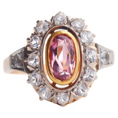 1953 Anello Halo con tormalina e quarzo massiccio in oro bianco 18 carati Ø 9,75US/ 7,4gr