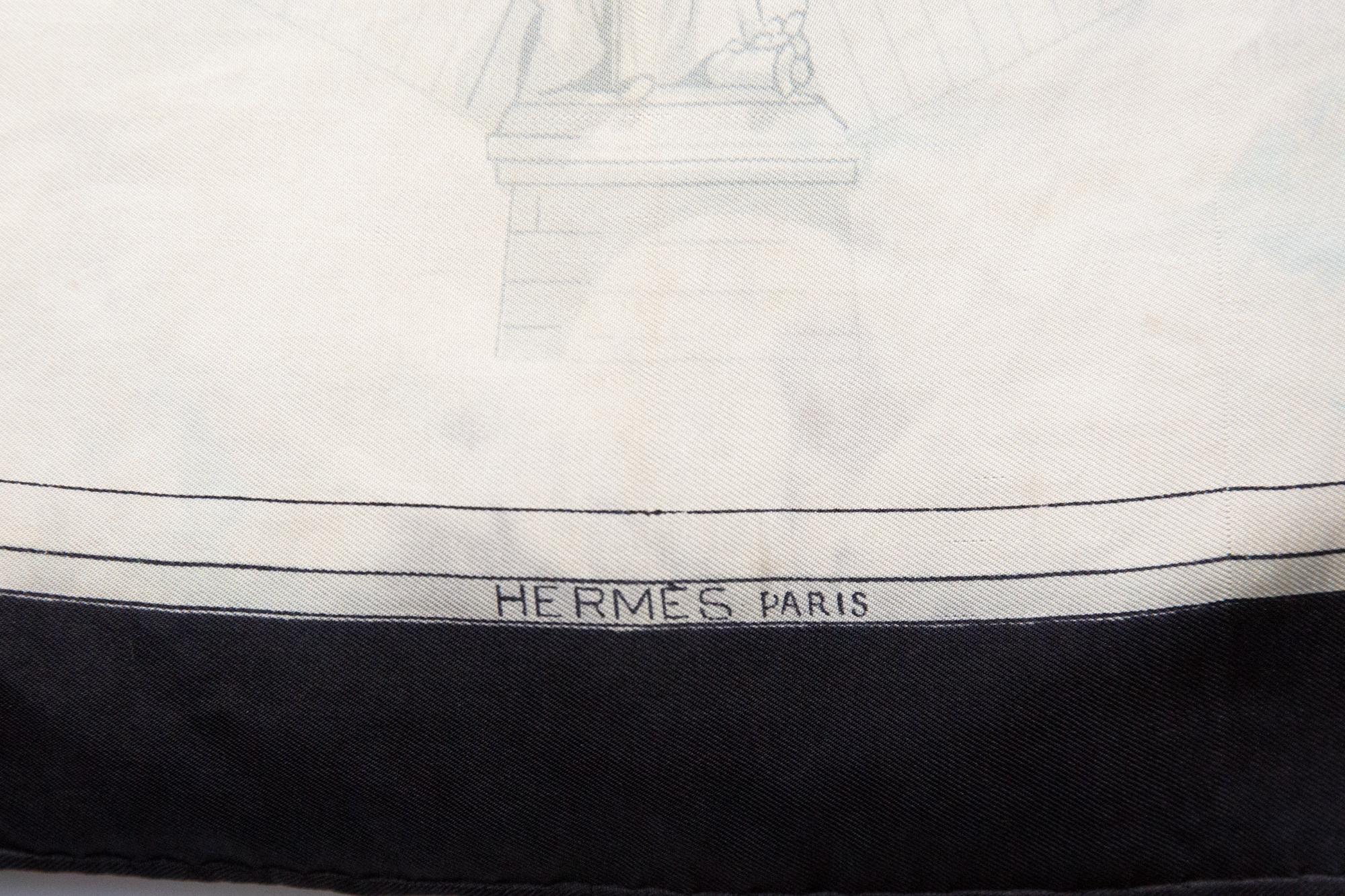 1953 Hermes Blue Les Ponts de Paris by H Grygkar Silk Scarf For Sale 2