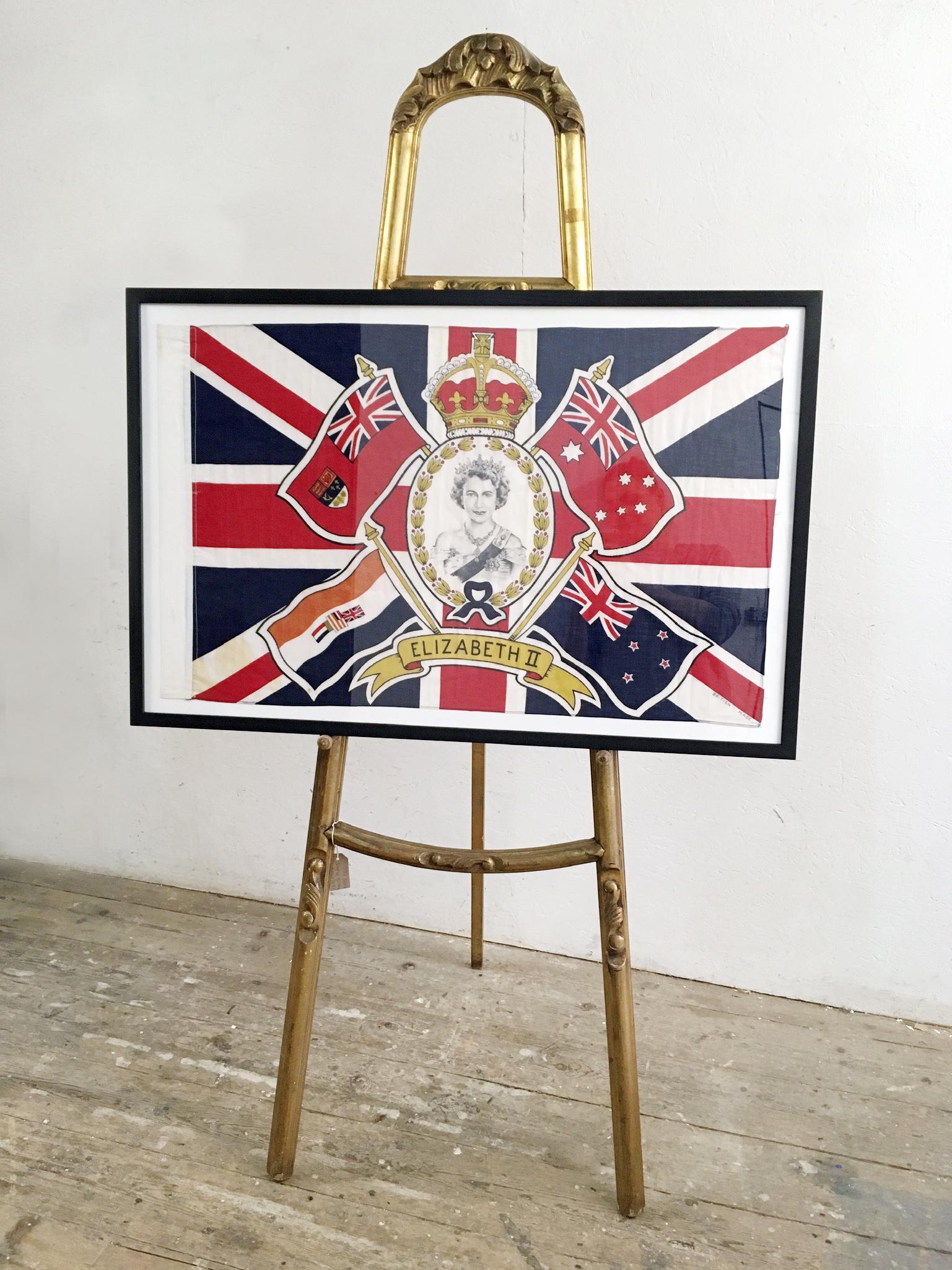 1953 HRH Queen Elizabeth 2nd Coronation Framed Flag 1