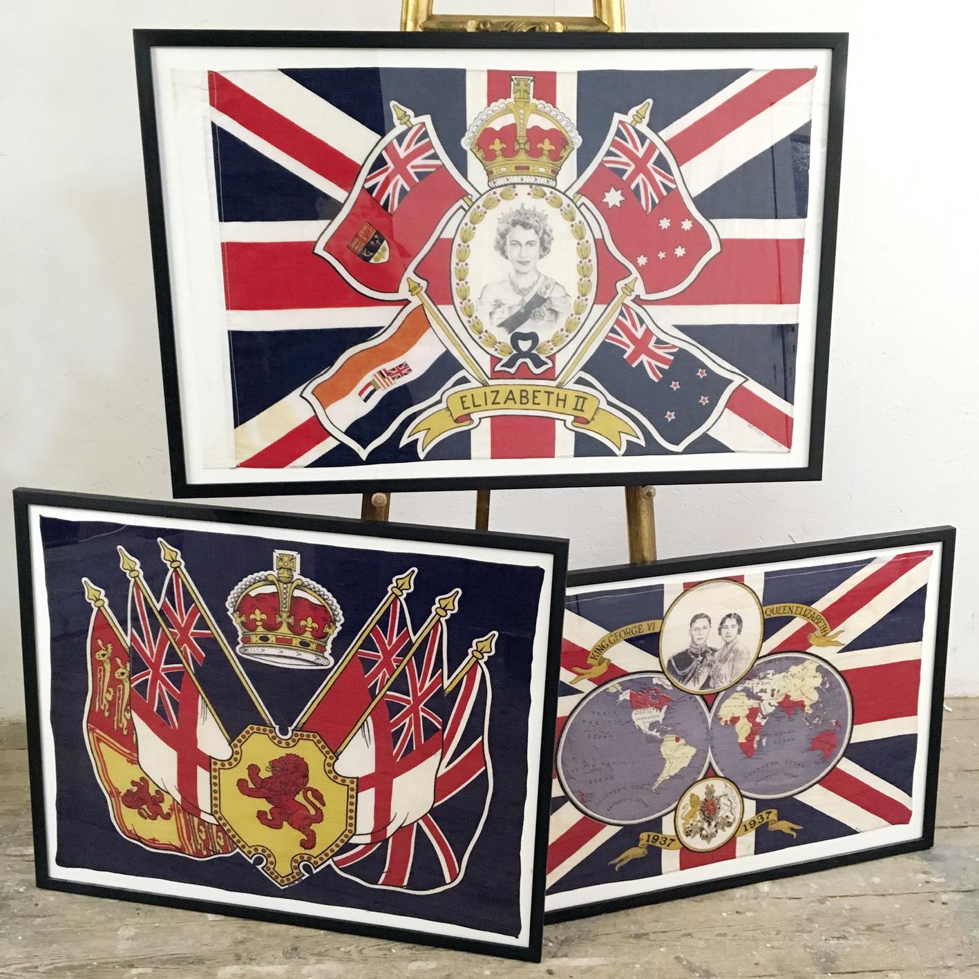 1953 HRH Queen Elizabeth 2nd Coronation Framed Flag 2