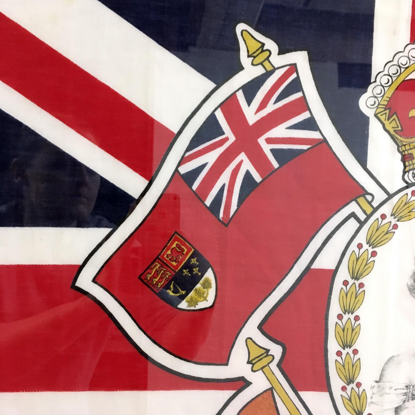 Mid-Century Modern 1953 HRH Queen Elizabeth 2nd Coronation Framed Flag