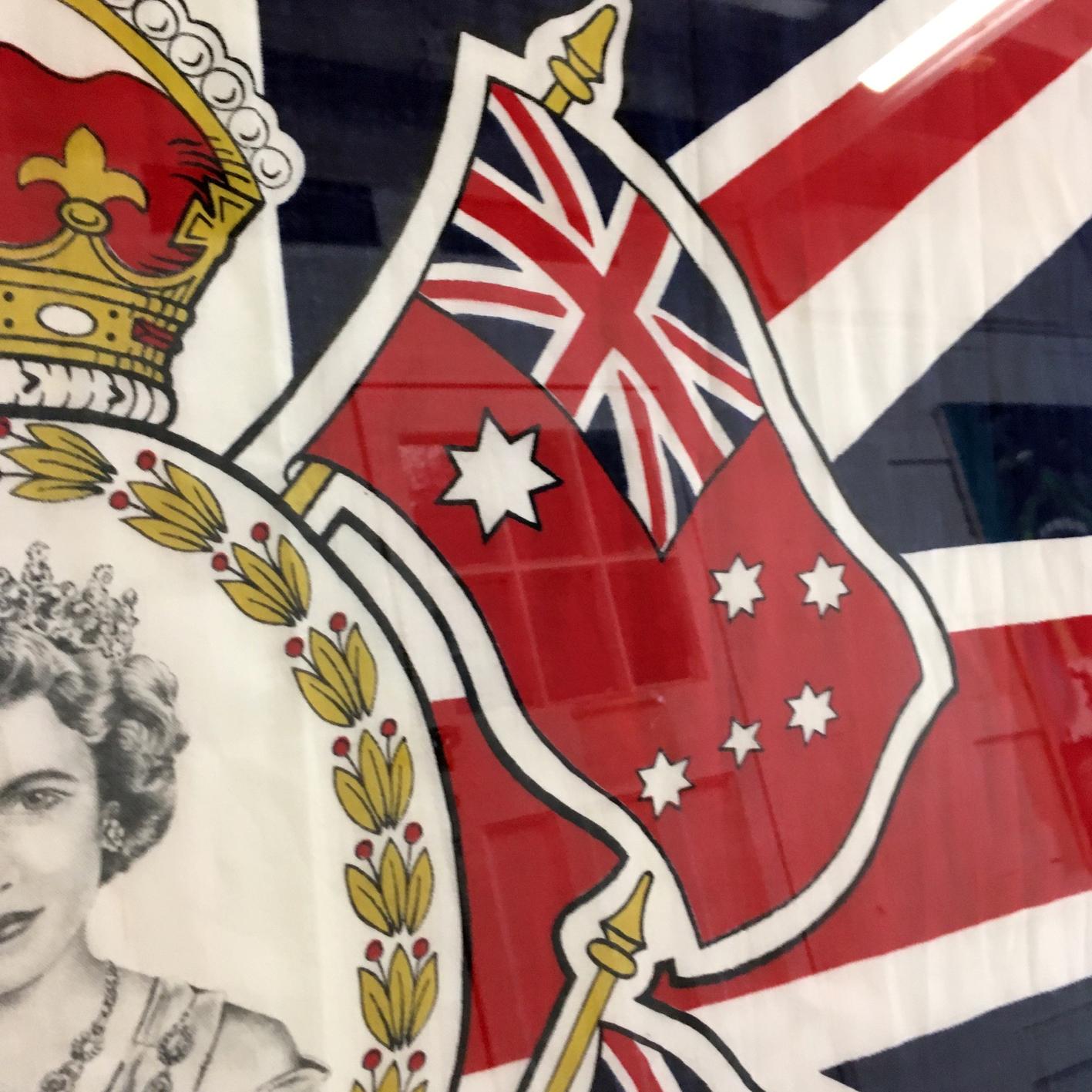 Mid-20th Century 1953 HRH Queen Elizabeth 2nd Coronation Framed Flag