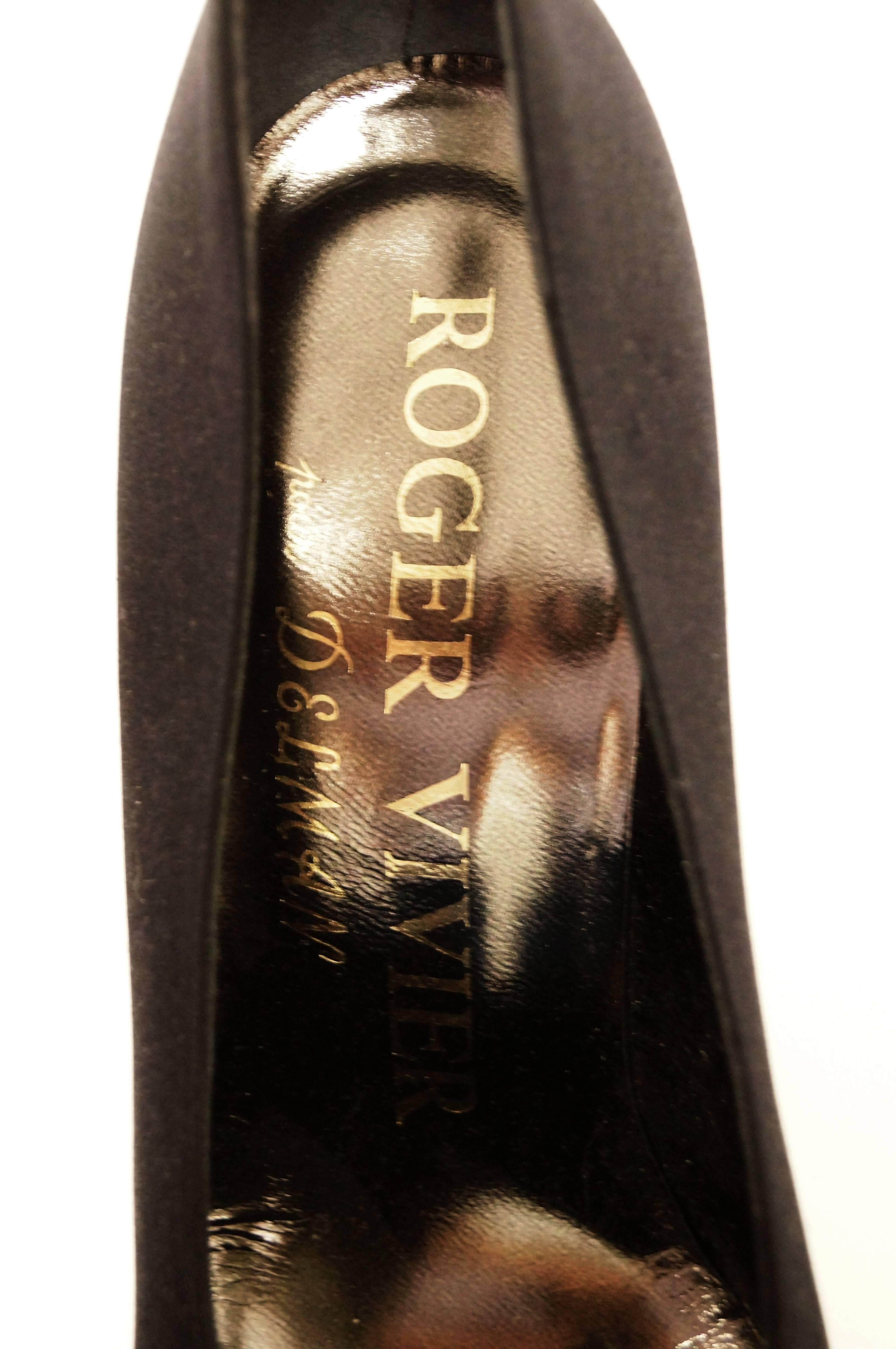 Roger Vivier Black Satin Boule Rhinestone Accent Heels, 1953  2