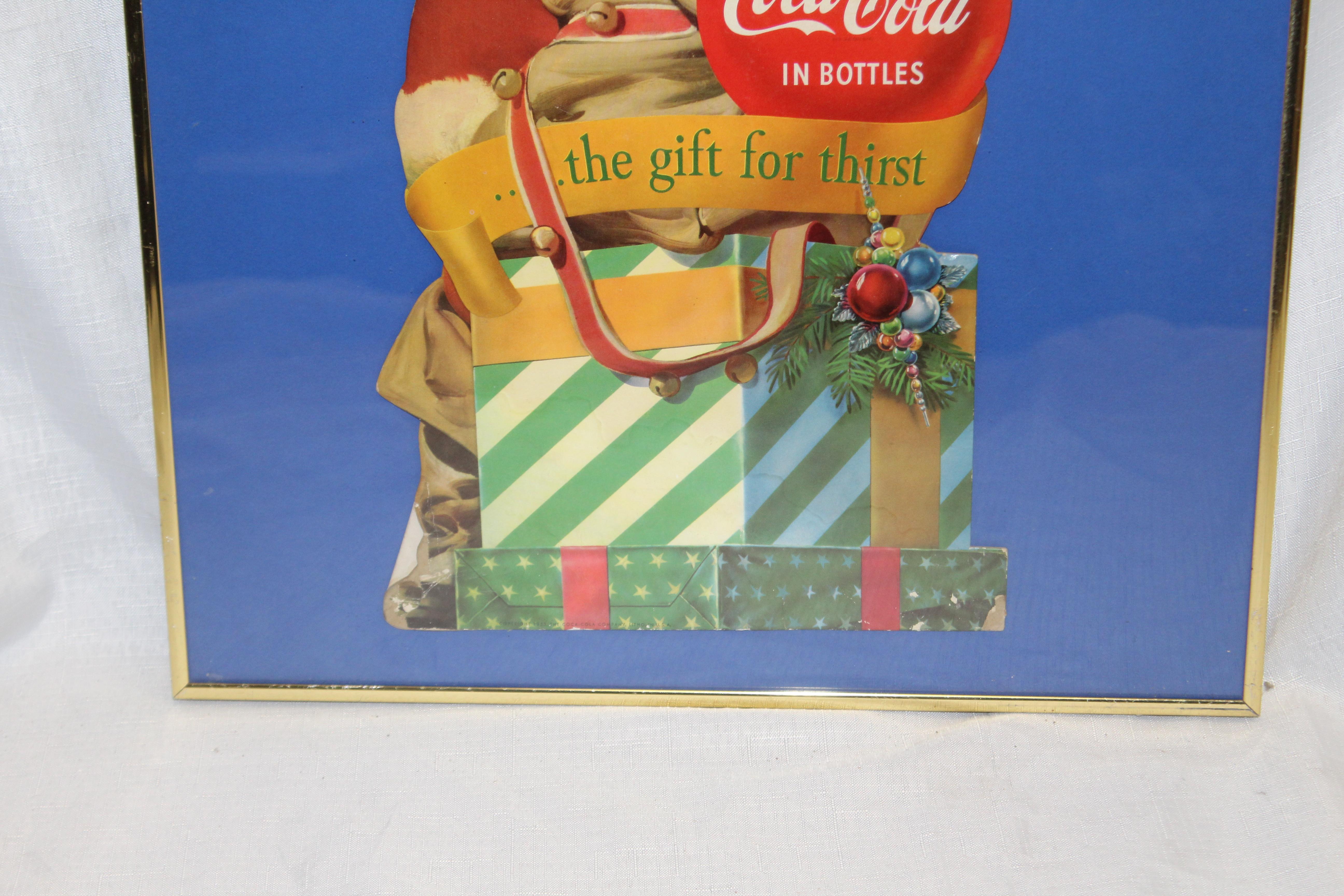 Mid-Century Modern 1953 Original Coca-Cola Santa Cardboard Cutout Advertising Framed For Sale