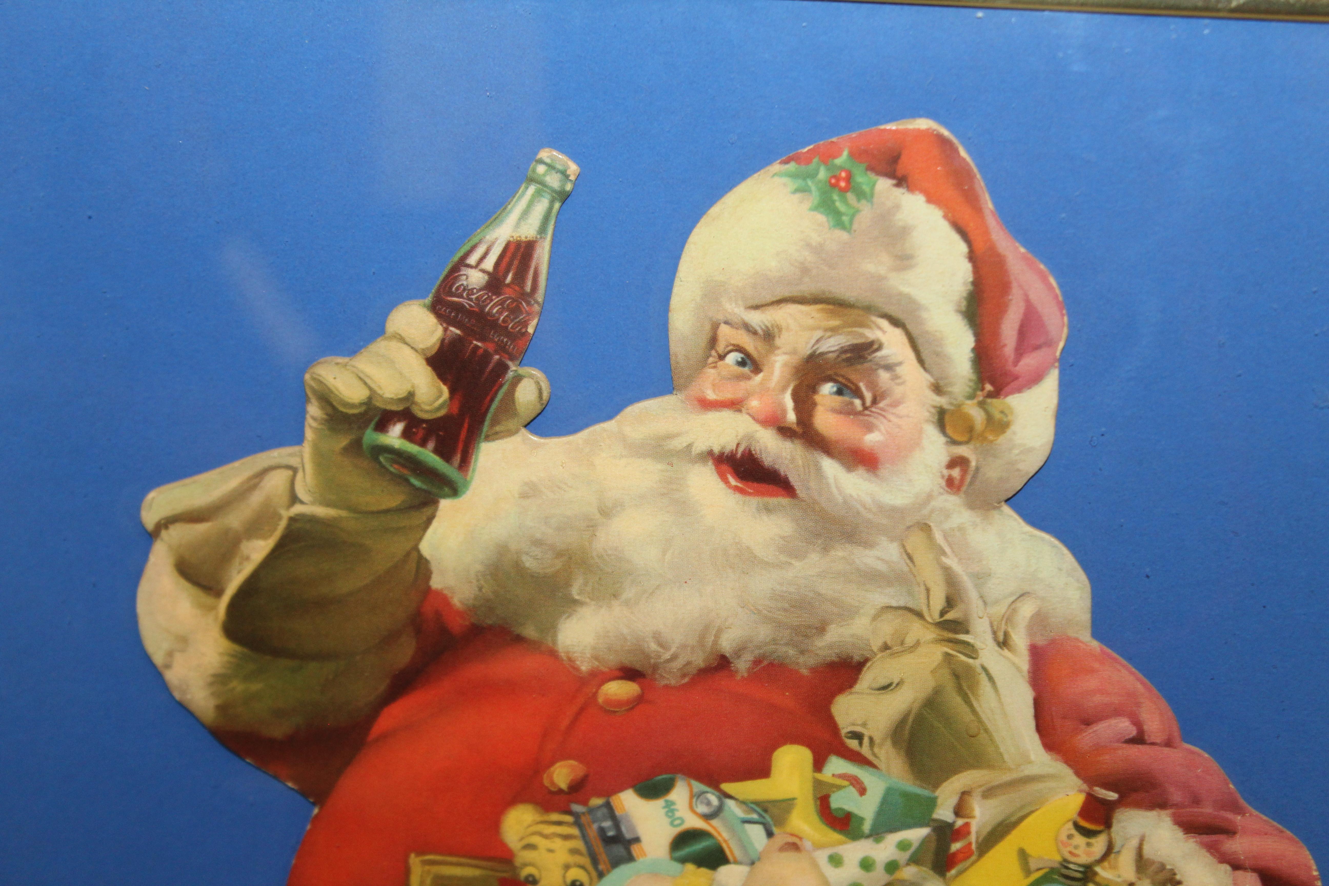American 1953 Original Coca-Cola Santa Cardboard Cutout Advertising Framed For Sale