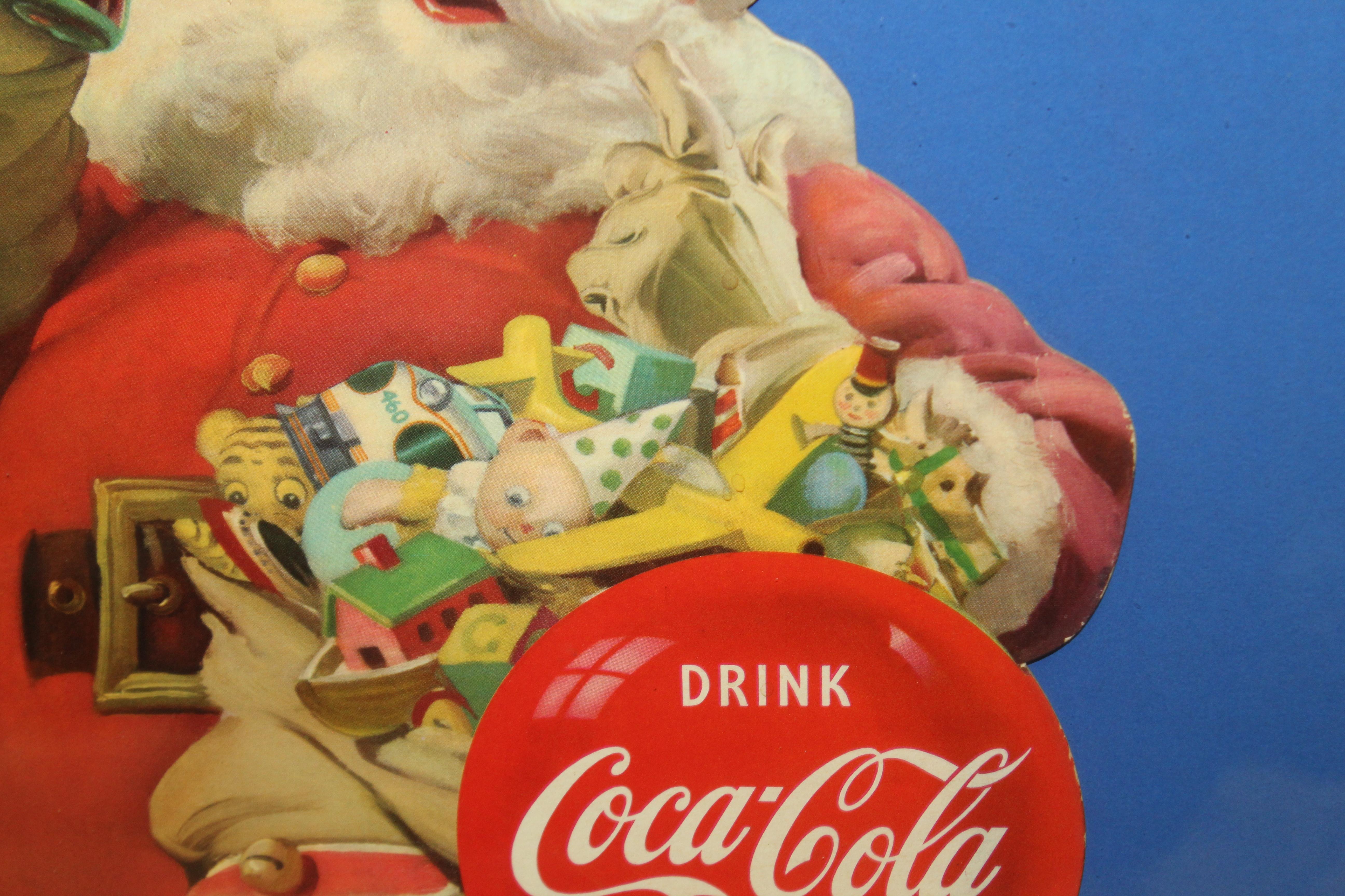 1953 Original Coca-Cola Santa Cardboard Cutout Advertising Framed In Fair Condition For Sale In Orange, CA
