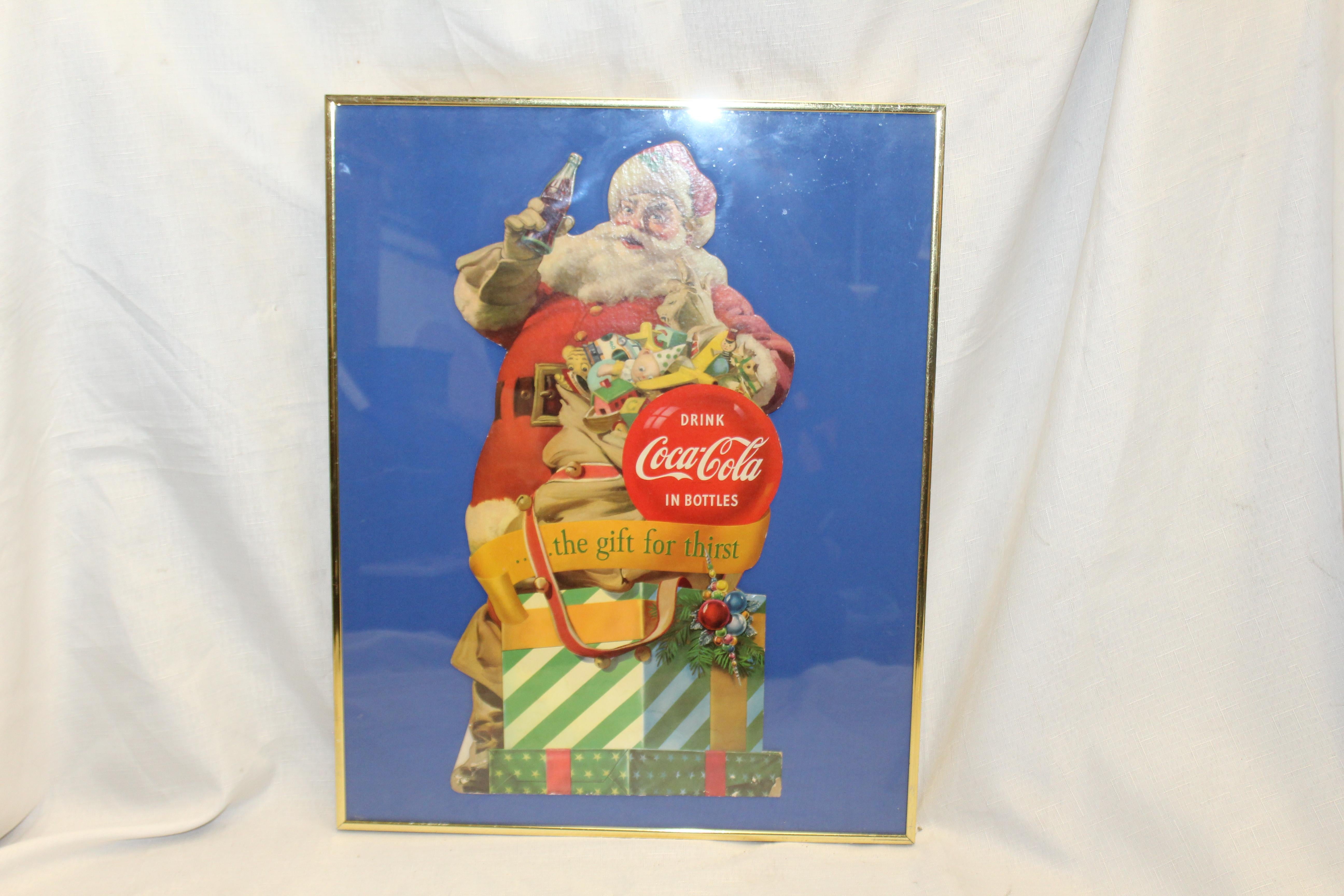 Mid-20th Century 1953 Original Coca-Cola Santa Cardboard Cutout Advertising Framed For Sale