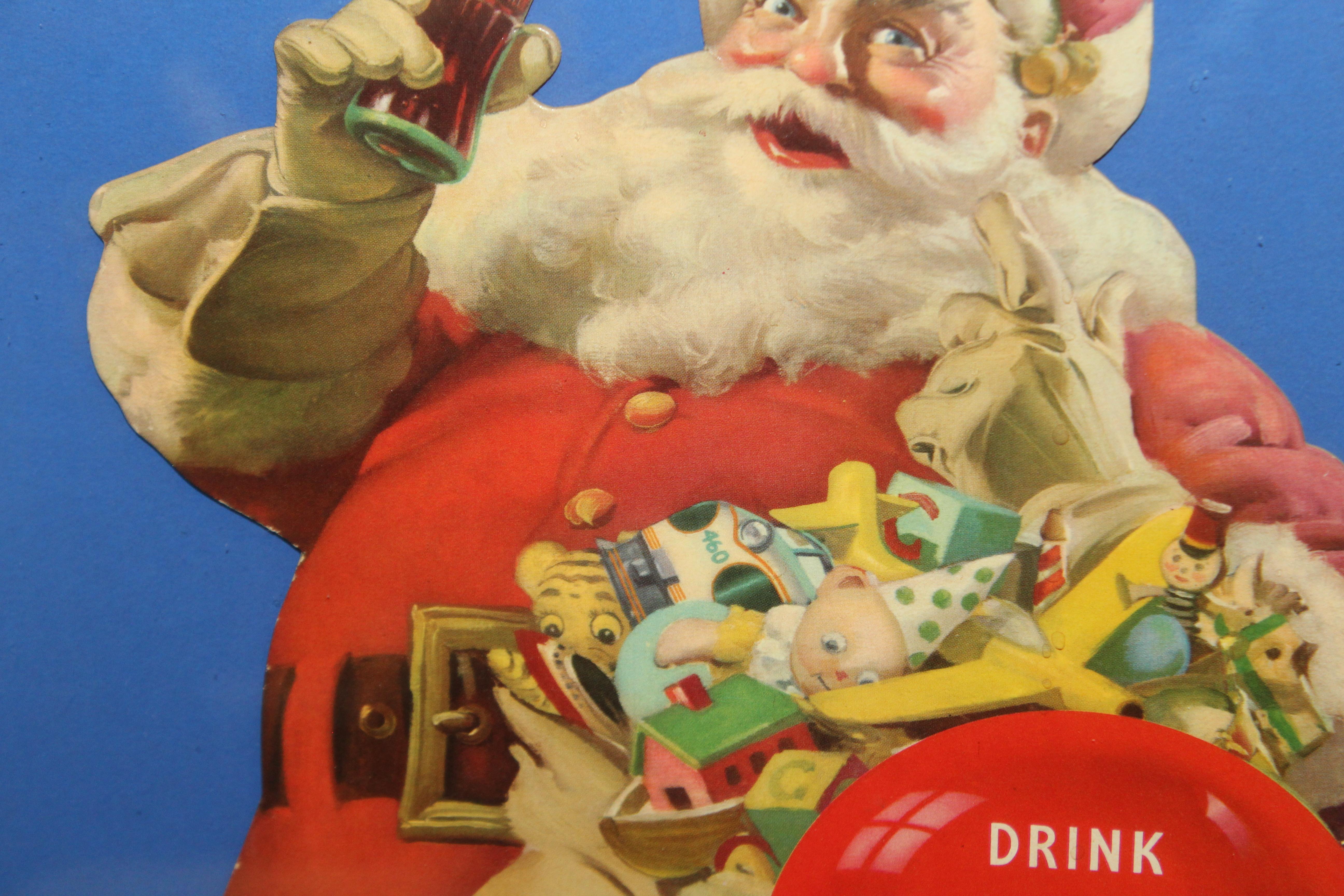 Paper 1953 Original Coca-Cola Santa Cardboard Cutout Advertising Framed For Sale