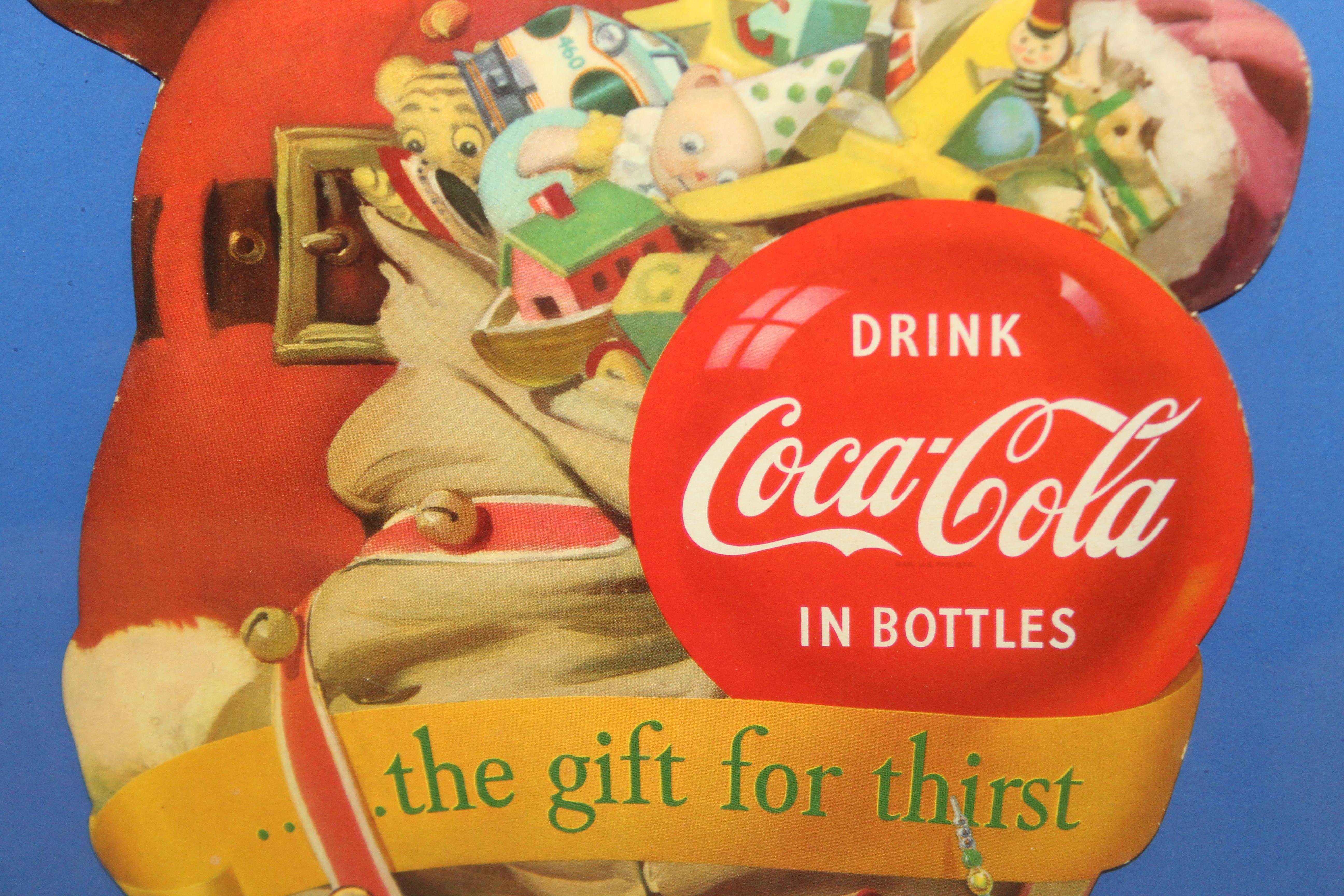 1953 Original Coca-Cola Santa Cardboard Cutout Advertising Framed For Sale 1