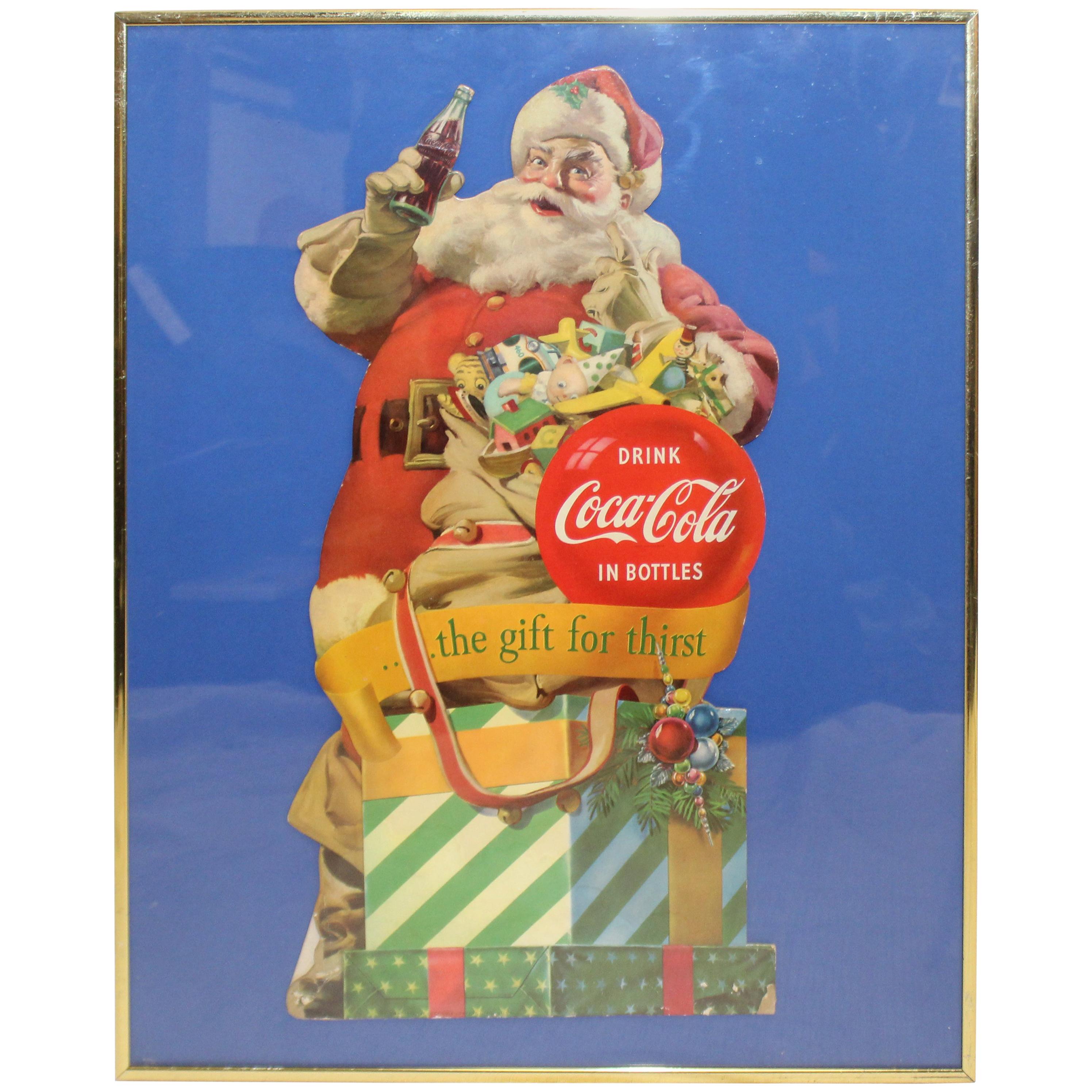 1953 Original Coca-Cola Santa Cardboard Cutout Advertising Framed For Sale