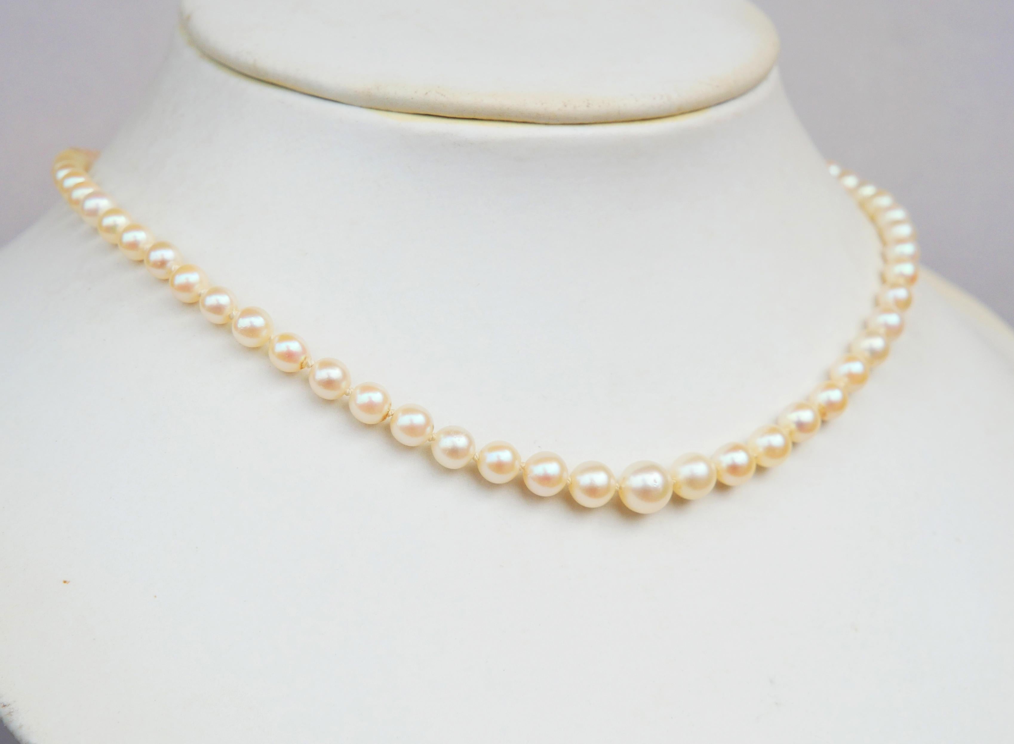 Retro 1953 Pearl Necklace natural Sapphire Diamonds solid 18K White Gold 54 cm / 14gr For Sale