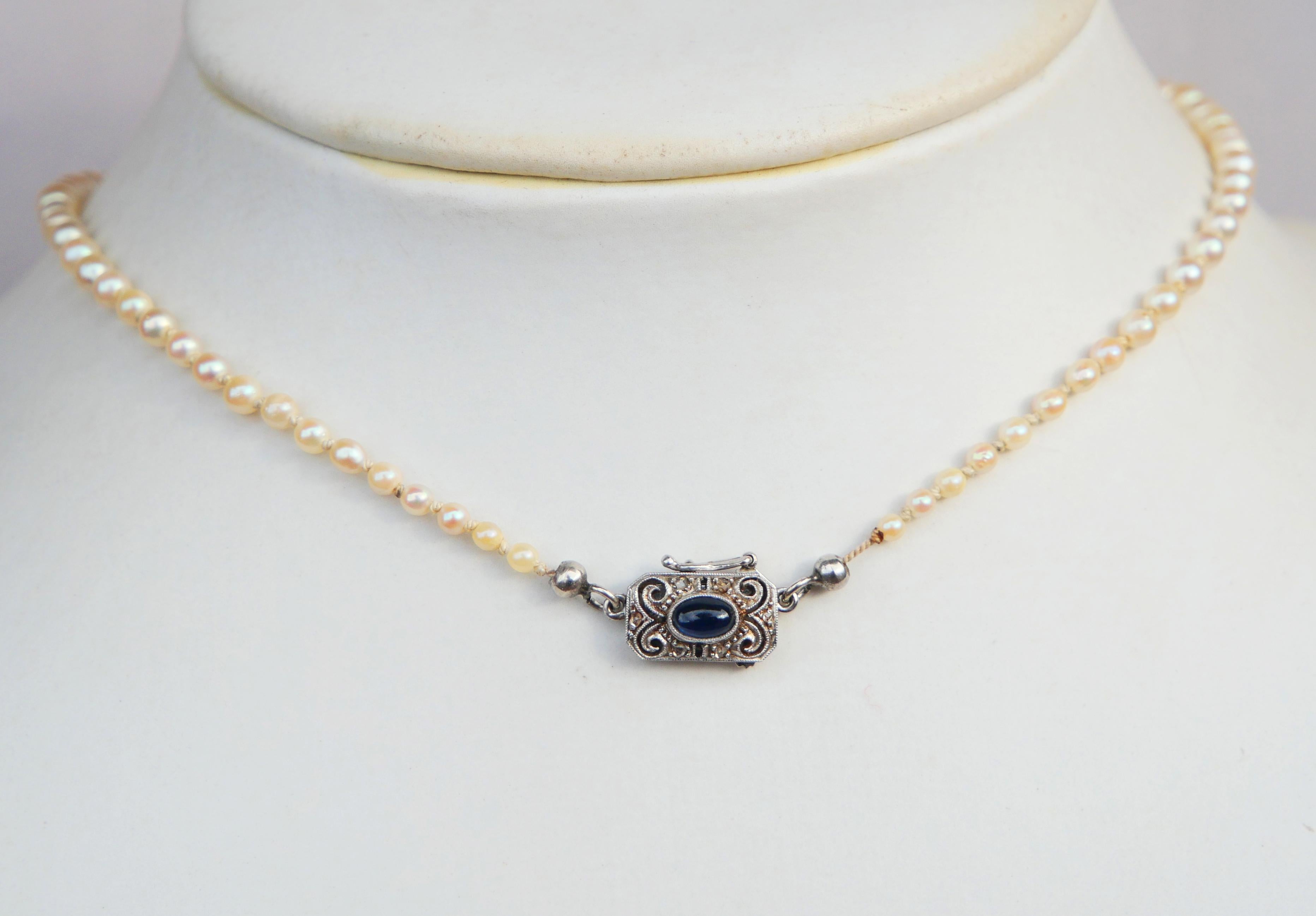 Women's 1953 Pearl Necklace natural Sapphire Diamonds solid 18K White Gold 54 cm / 14gr For Sale