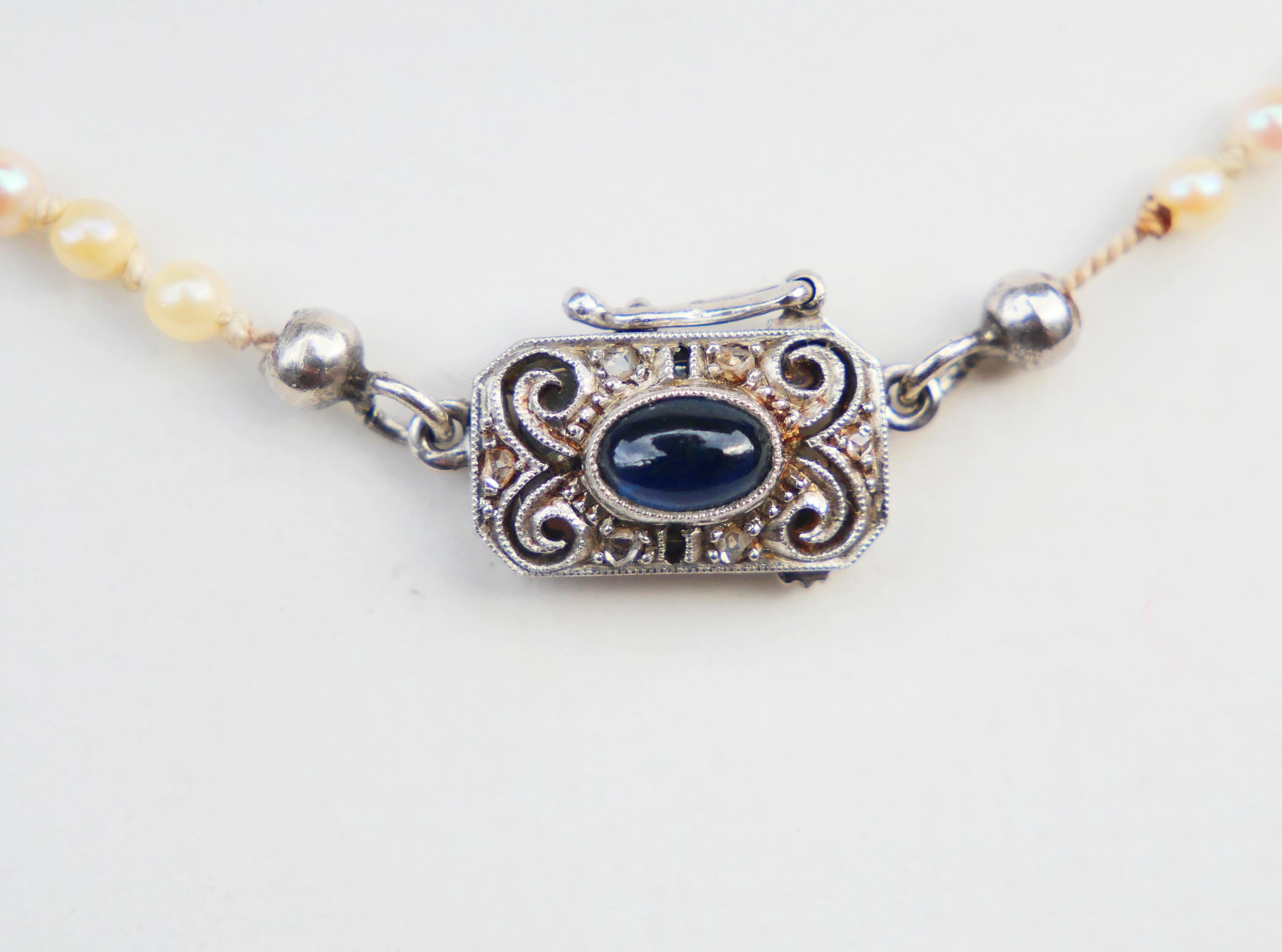 1953 Pearl Necklace natural Sapphire Diamonds solid 18K White Gold 54 cm / 14gr For Sale 1