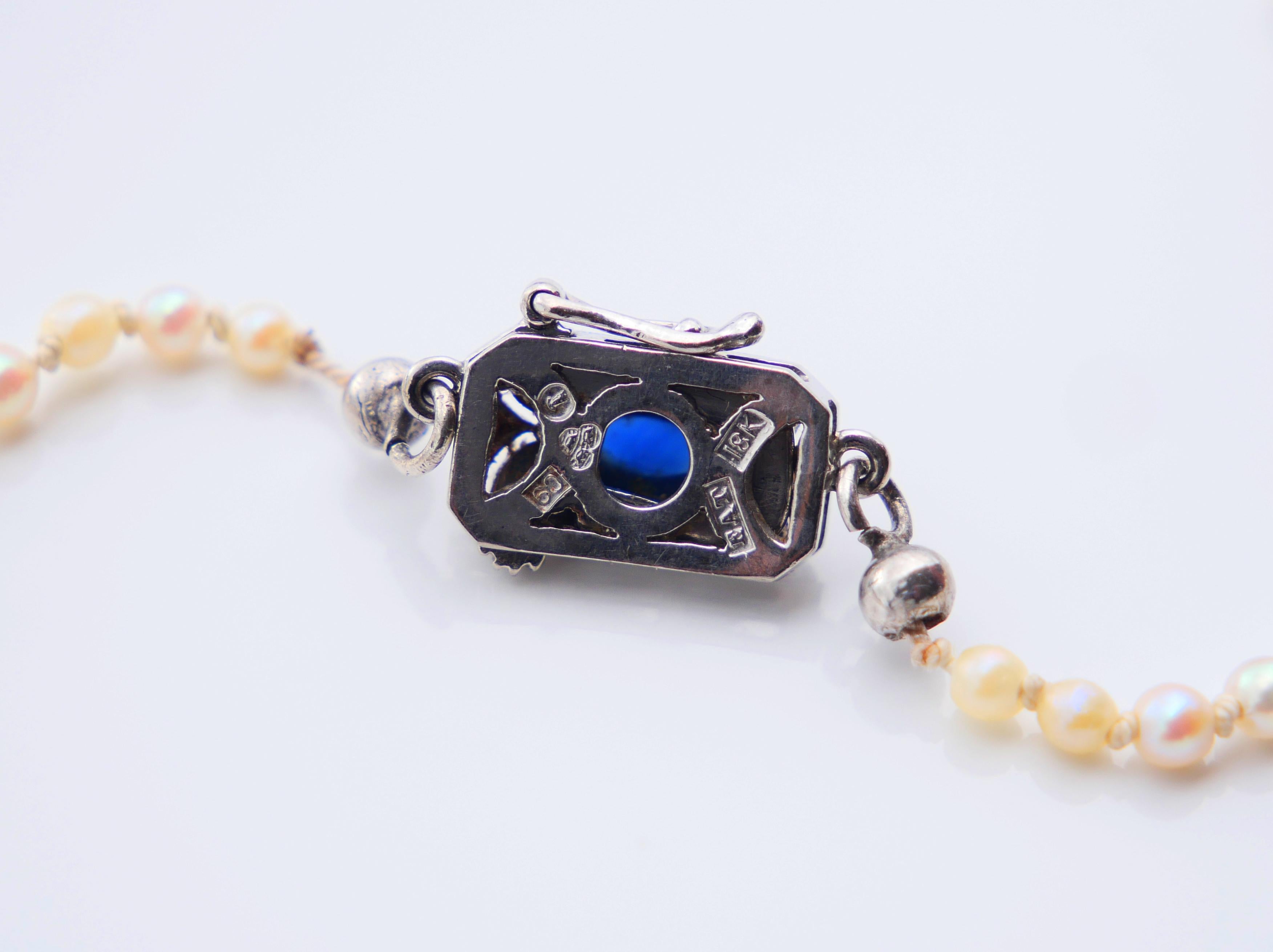 1953 Pearl Necklace natural Sapphire Diamonds solid 18K White Gold 54 cm / 14gr For Sale 4