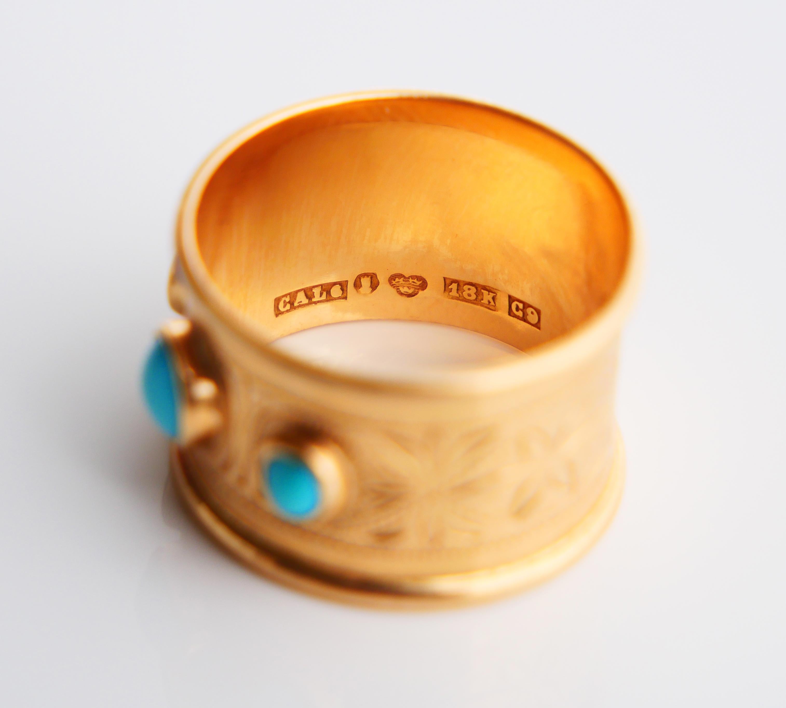 1953 Ring Blue Turquoise solid 18K Gold Ø US 4.5 Wide band /3gr. For Sale 8