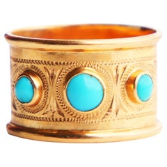 1953 Ring Blue Turquoise solid 18K Gold Ø US 4.5 Wide band /3gr.