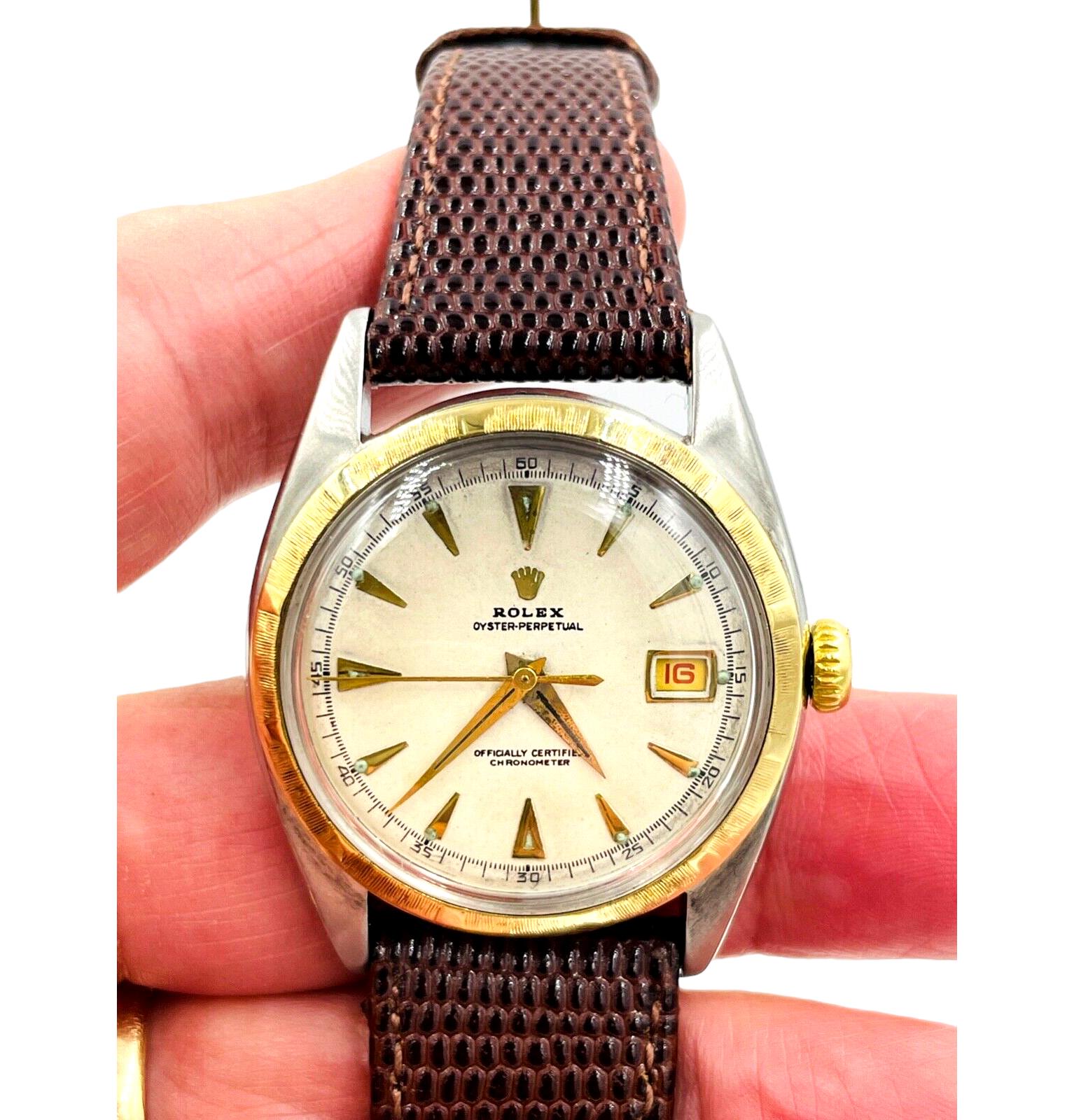 Modernist 1953 Rolex Bubbleback Gold Steel Wristwatch For Sale