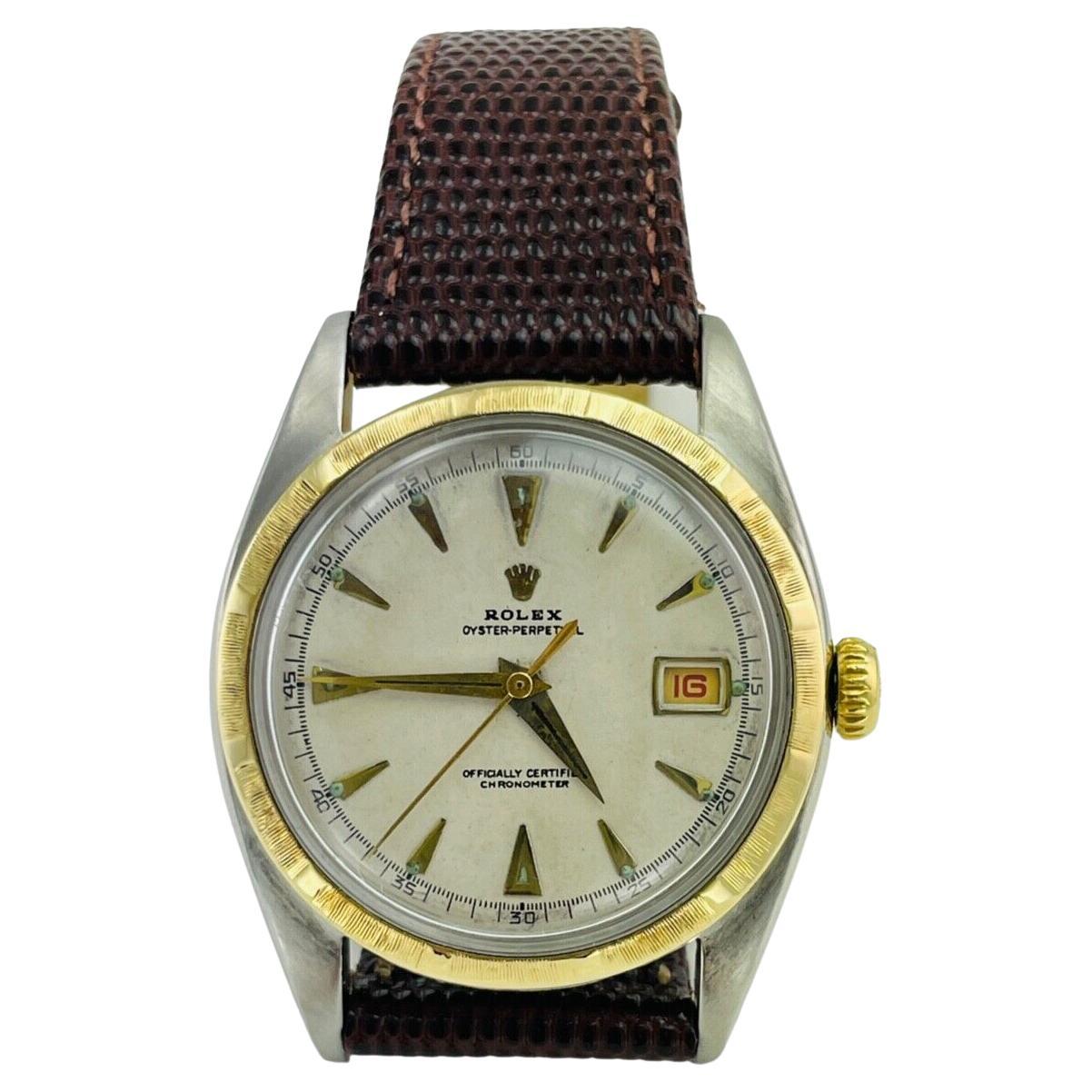 1953 Rolex Bubbleback Gold Steel Wristwatch For Sale