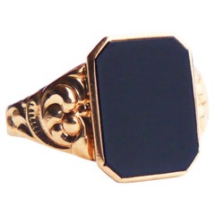 1953 Signet Men Anillo natural 4.5ct Onyx macizo Oro 18K Ø 10.5 US / 5 gr