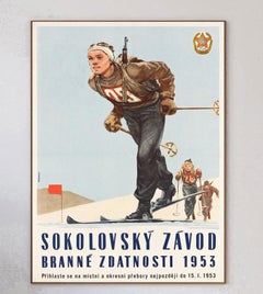 1953 Sokolovský Závod Winter Biathlon Hungary Original Vintage Poster