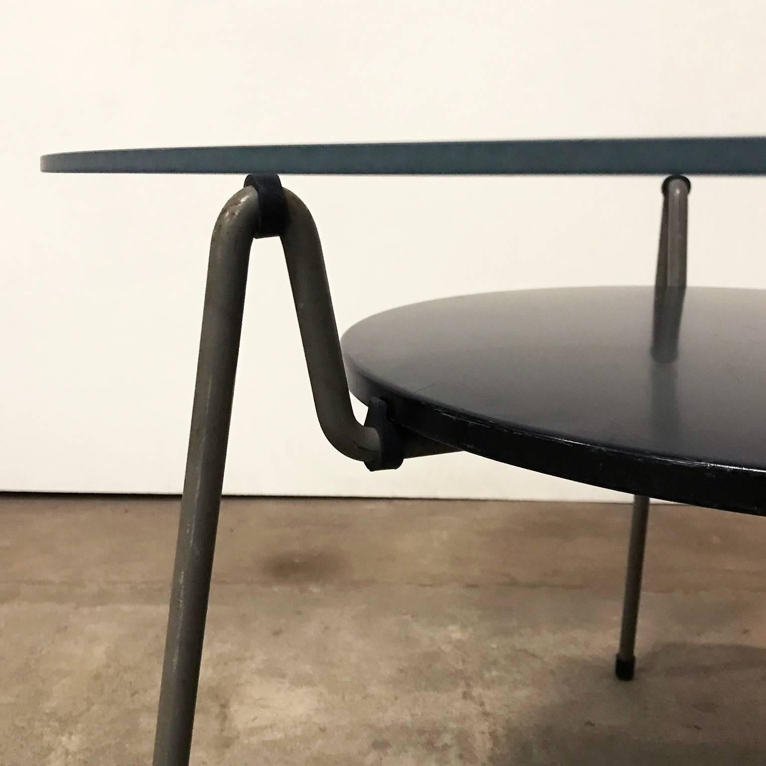 Dutch 1953, Wim Rietveld for Gispen, Grey Black Mug Coffee Table 535 with Glass Top