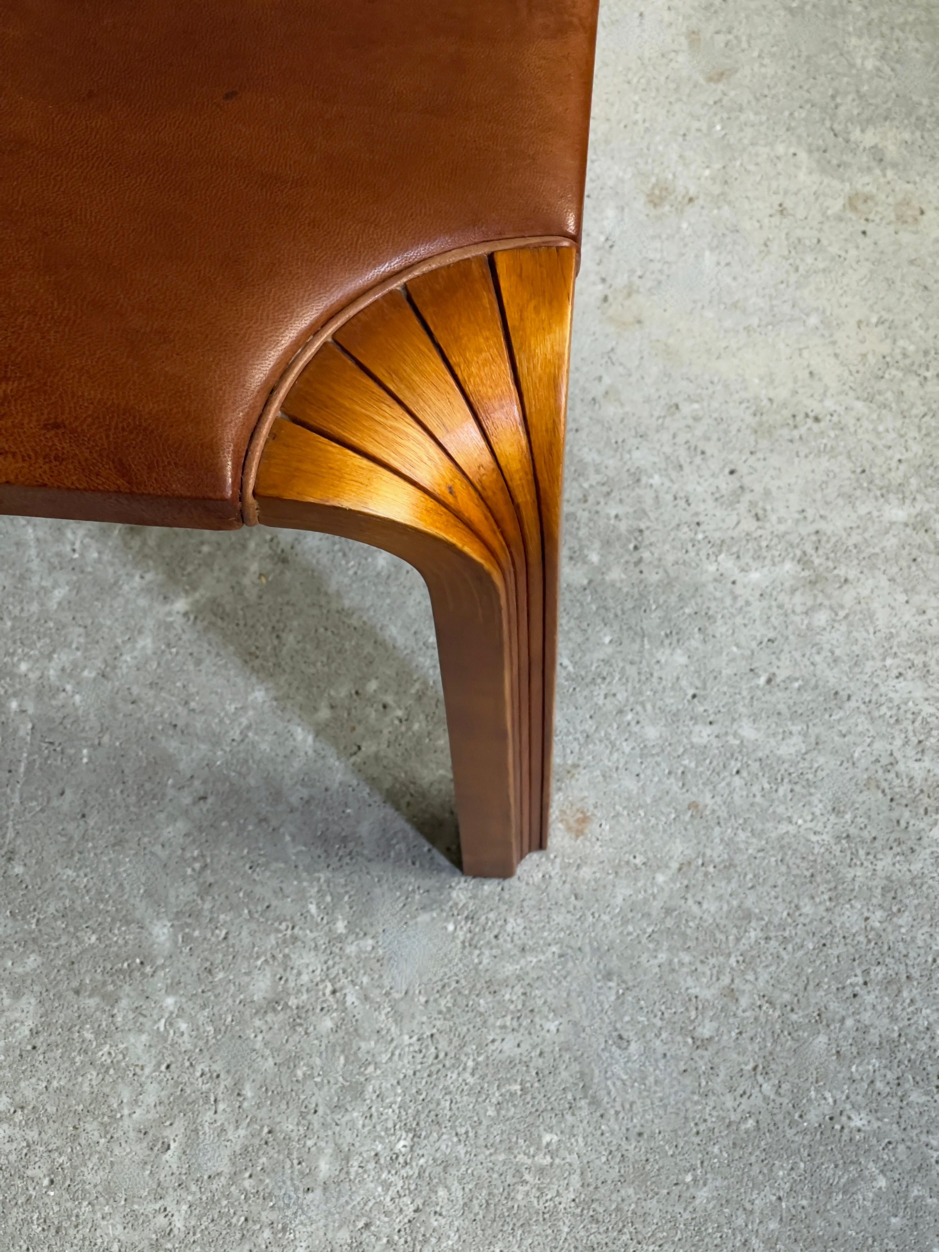 1954 Alvar Aalto stool model X601 in rich patinated birch and Niger leather For Sale 6