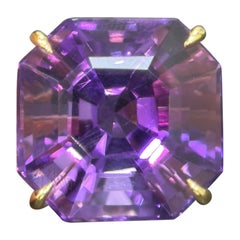 19.54 Carat Natural Burma No Heat Vivid Purple Amethyst Yellow Gold Ring