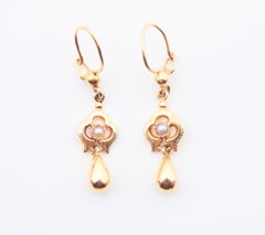 1954 Dangle Earrings Seed Pearls solid 18K Gold / 2.13 gr