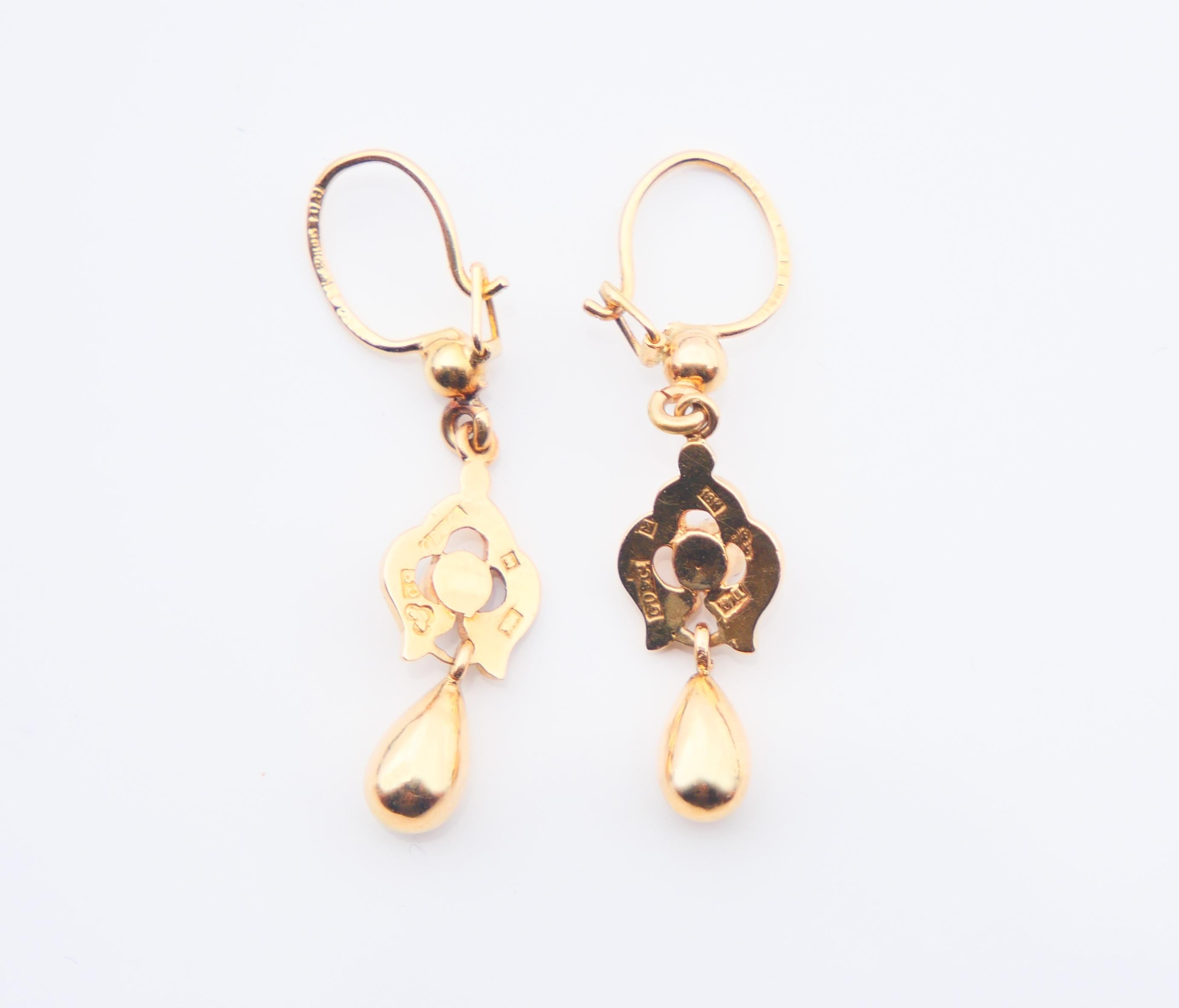 1954 Dangle Earrings Seed Pearls solid 18K Gold / 2.13 gr For Sale 2