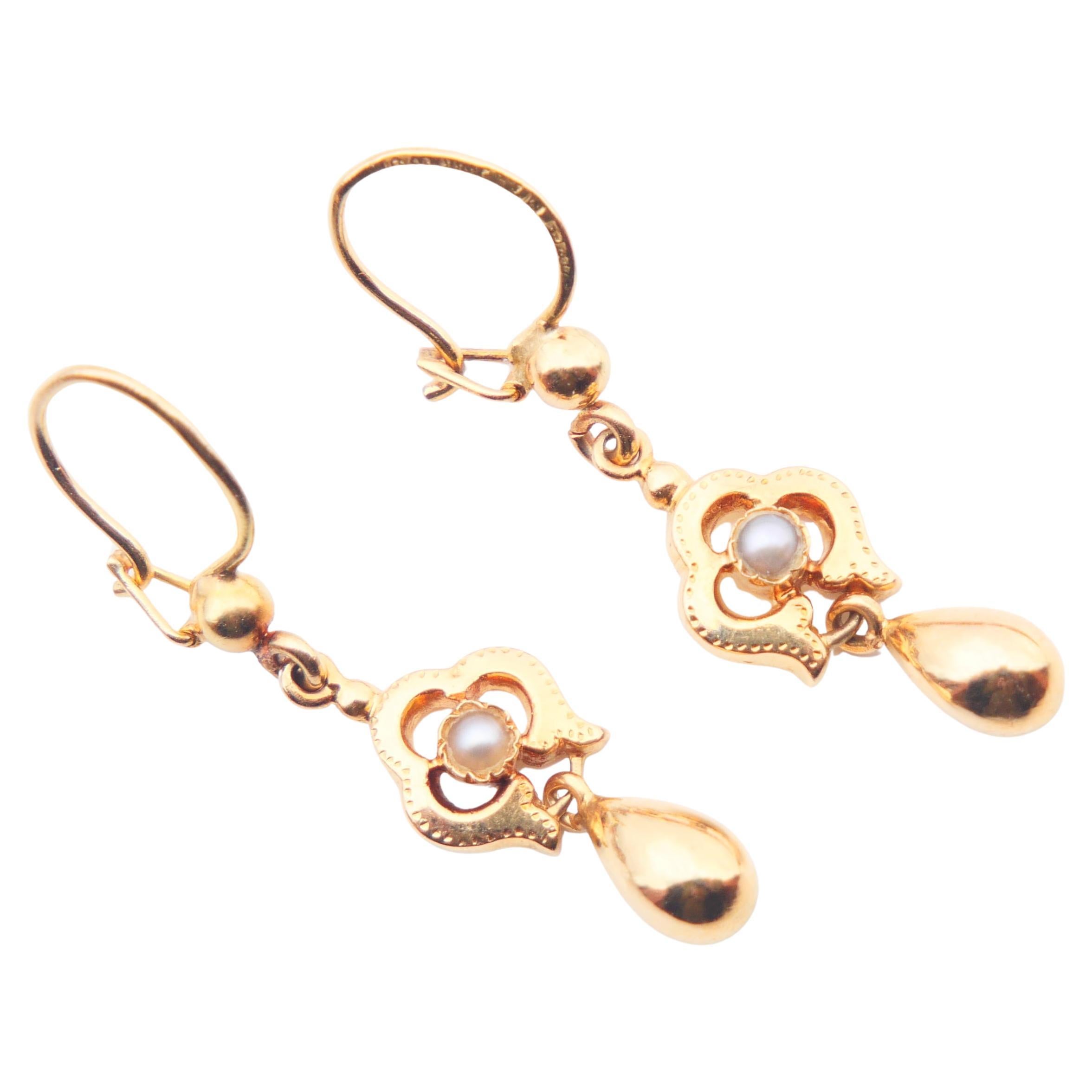 1954 Dangle Earrings Seed Pearls solid 18K Gold / 2.13 gr