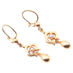 1954 Orecchini pendenti con perle di semi in oro massiccio 18 carati / 2,13 gr