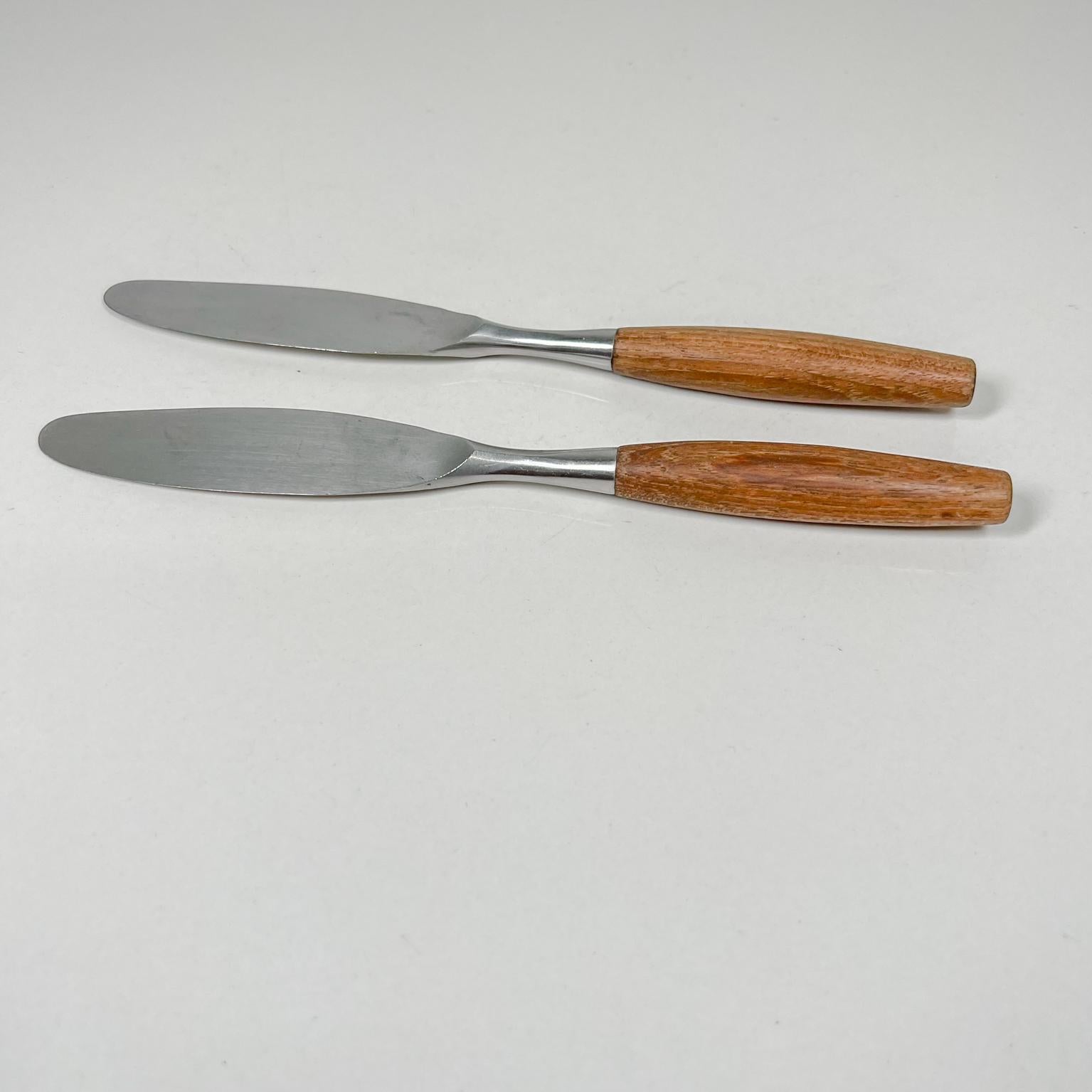 1954 Dansk Designs Flatware 2 Knives Teak & Stainless Jens Quistgaard Germany In Good Condition In Chula Vista, CA
