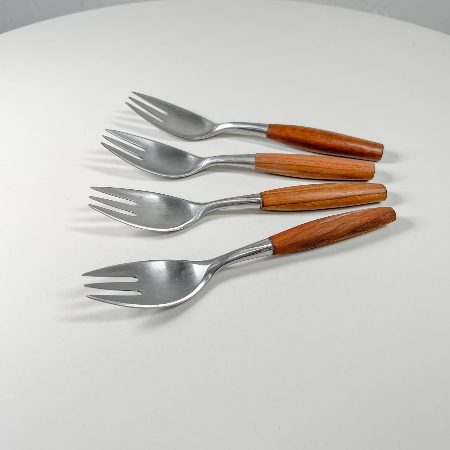 Mid-Century Modern 1954 Dansk Designs Flatware 4 Salad Forks Teak & Stainless Jens Quistgaard